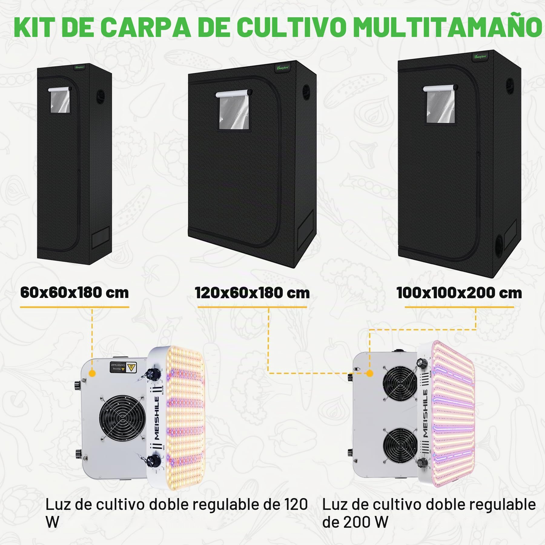 Crecer Carpa Kit Completo, Armario Cultivo Interior, Luz para Plantas, Hidroponia Kit Completo, 600D Lona con termohigrómetro y Temporizador, Apto para Uso Interior y Exterior(100x100x200cm)
