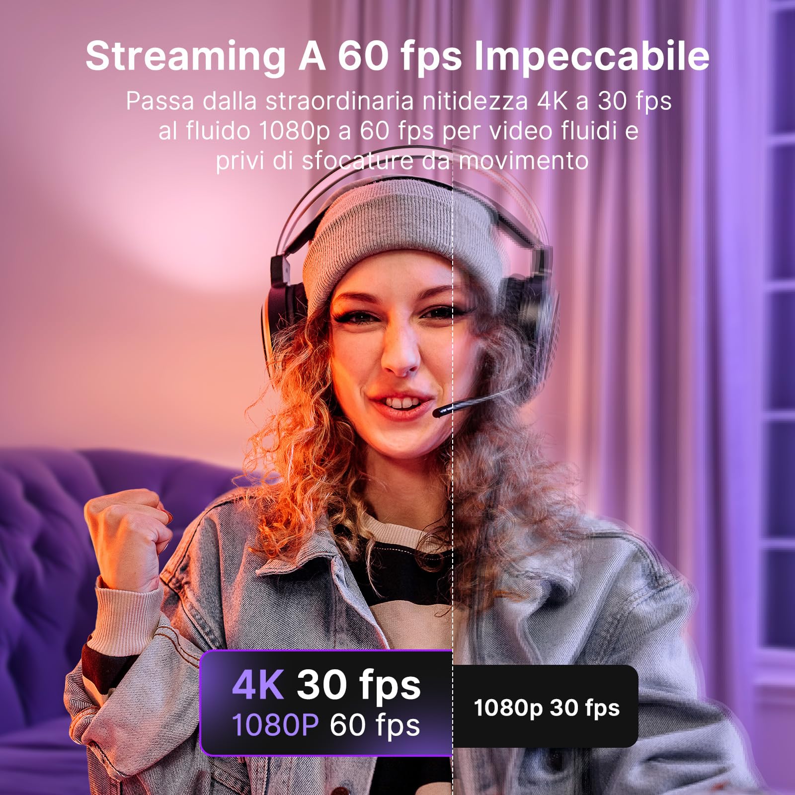 NexiGo N660P Pro Webcam 4K Con Lente Senza Distorsione, 1080P 60 FPS Autofocus, 3DNR, Microfoni Riduzione Rumore E Copertura Privacy, Webcam Gaming Streaming PC Mac Switch 2, Nero