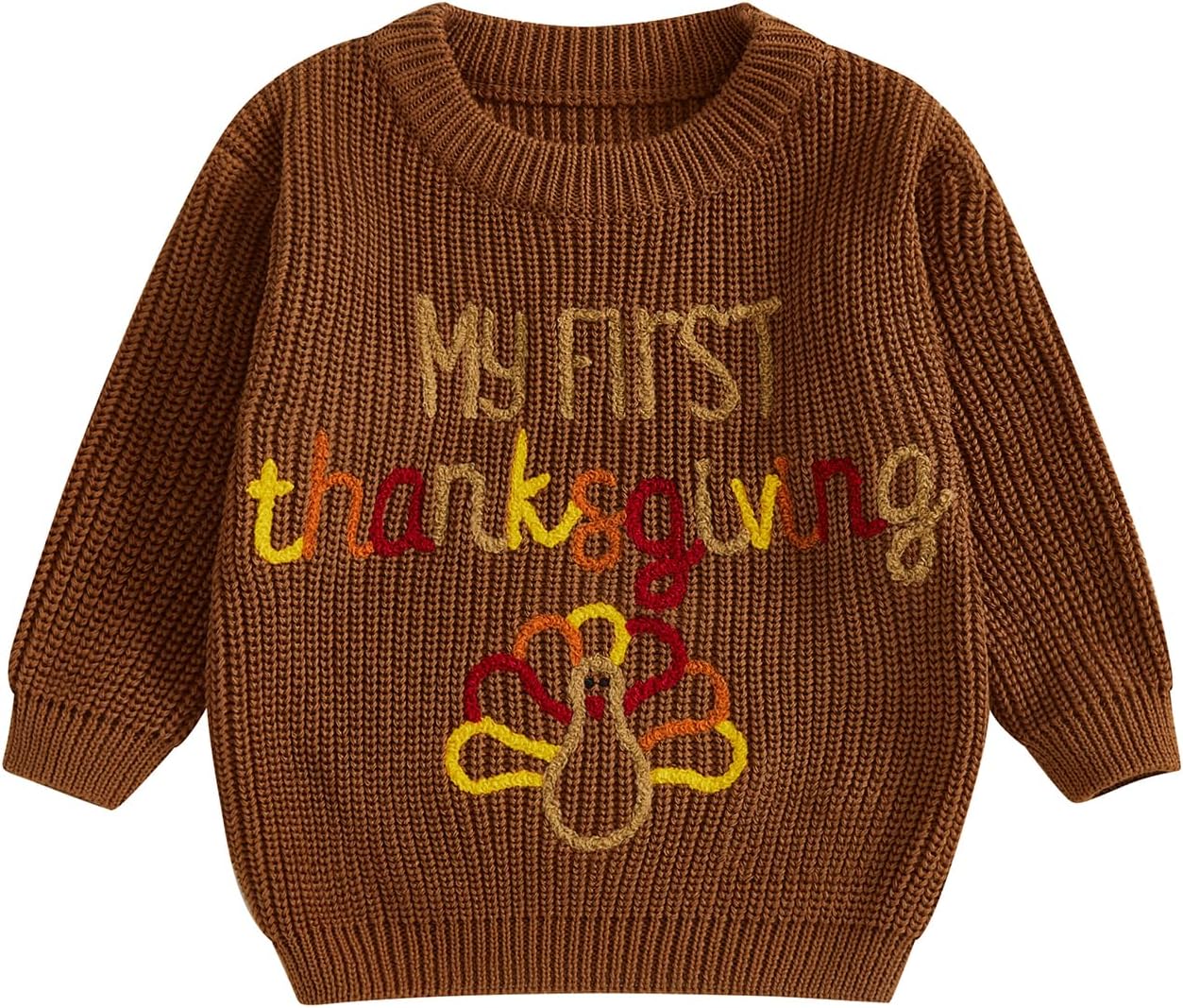 Newborn Baby Girl Boy Thanksgiving Knit Sweater My First Turkey Embroidery Winter Warm Sweatshirt Outfit Fall Clothes