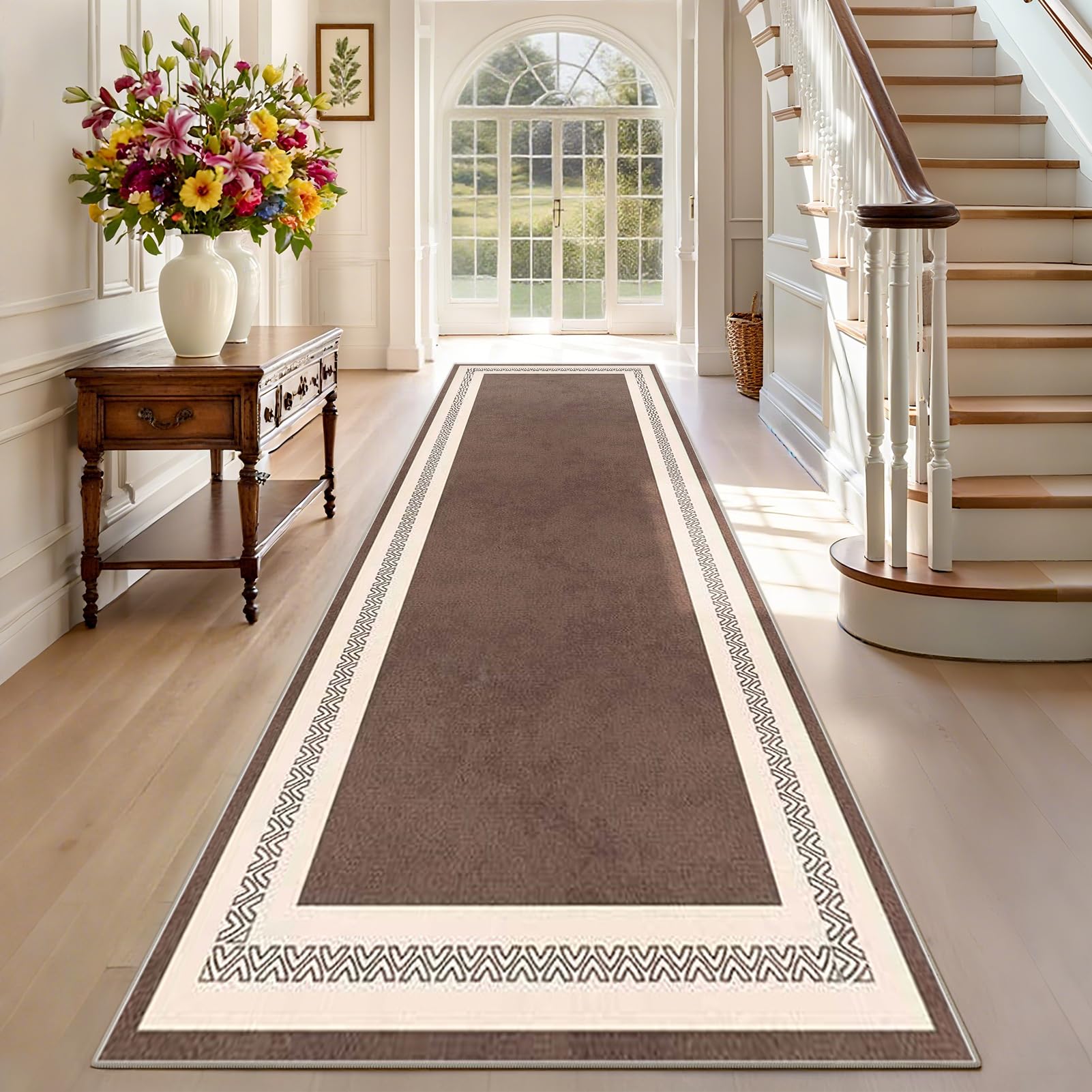 TEHWDAIYOU Carpet Runner 60 x 300 cm Non Slip Washable Hallway Kitchen Rug Extra Long Indoor Outdoor Mat for Entrances Corridor Living Room Laundry Brown