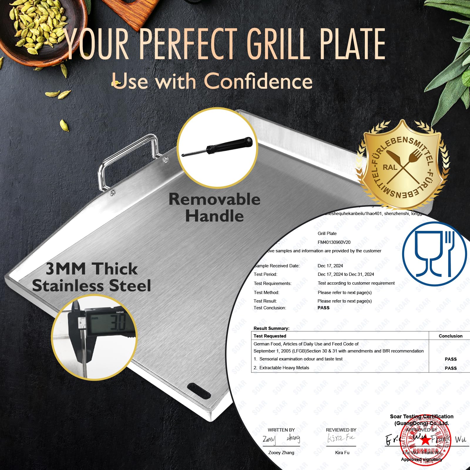 Plancha Para Barbacoa De Acero Inoxidable | Tamaño 30x40 Cm | Incluye 2 Espátulas Y 5 Brochetas | Ideal Parrillas De Gas Y Carbón