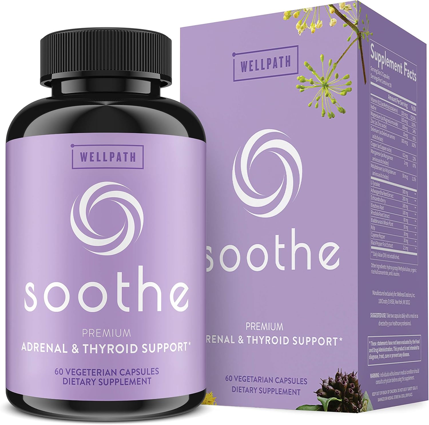Soothe Thyroid Support and Adrenal Support Supplement - 2 in 1 Natural Formula to Support Energy, Metabolism, Adrenal Fatigue Response, Stress Response, and Cortisol Balance : Health & Household