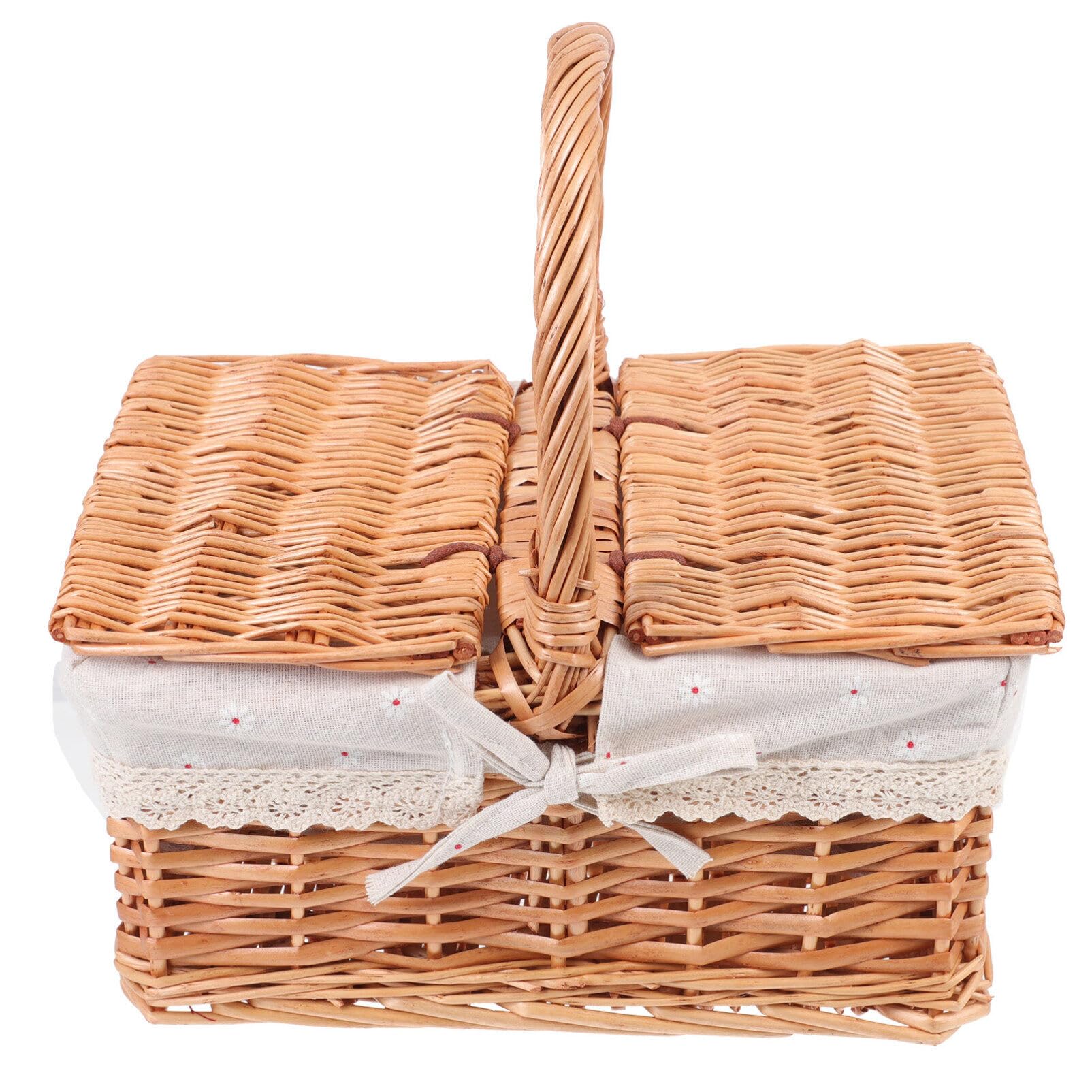 Cabilock Picnic Basket Woven Baskets with Handles Picnic Storage Basket with Lid Farmhouse Ornaments Crafts for Outdoor Picnic Wedding Party Favors Decoration