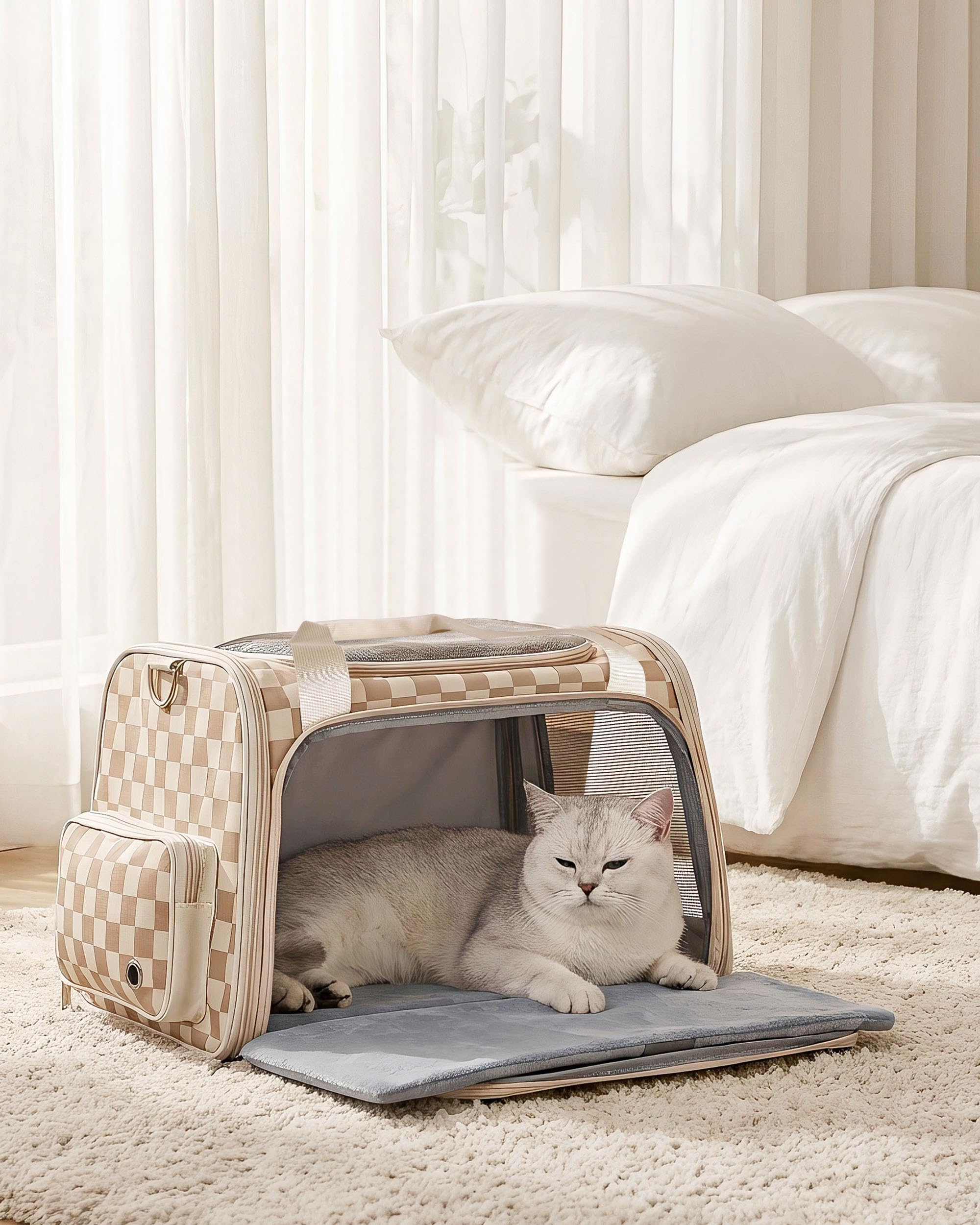 HOMESPON Katzen Transportbox Flugzeug Zugelassen - Faltbare Haustiertasche mit Stahlrahmen, 3-lagiger Matte & Ausbruchsicherem Reißverschluss für Katzen & Hunde bis 8kg