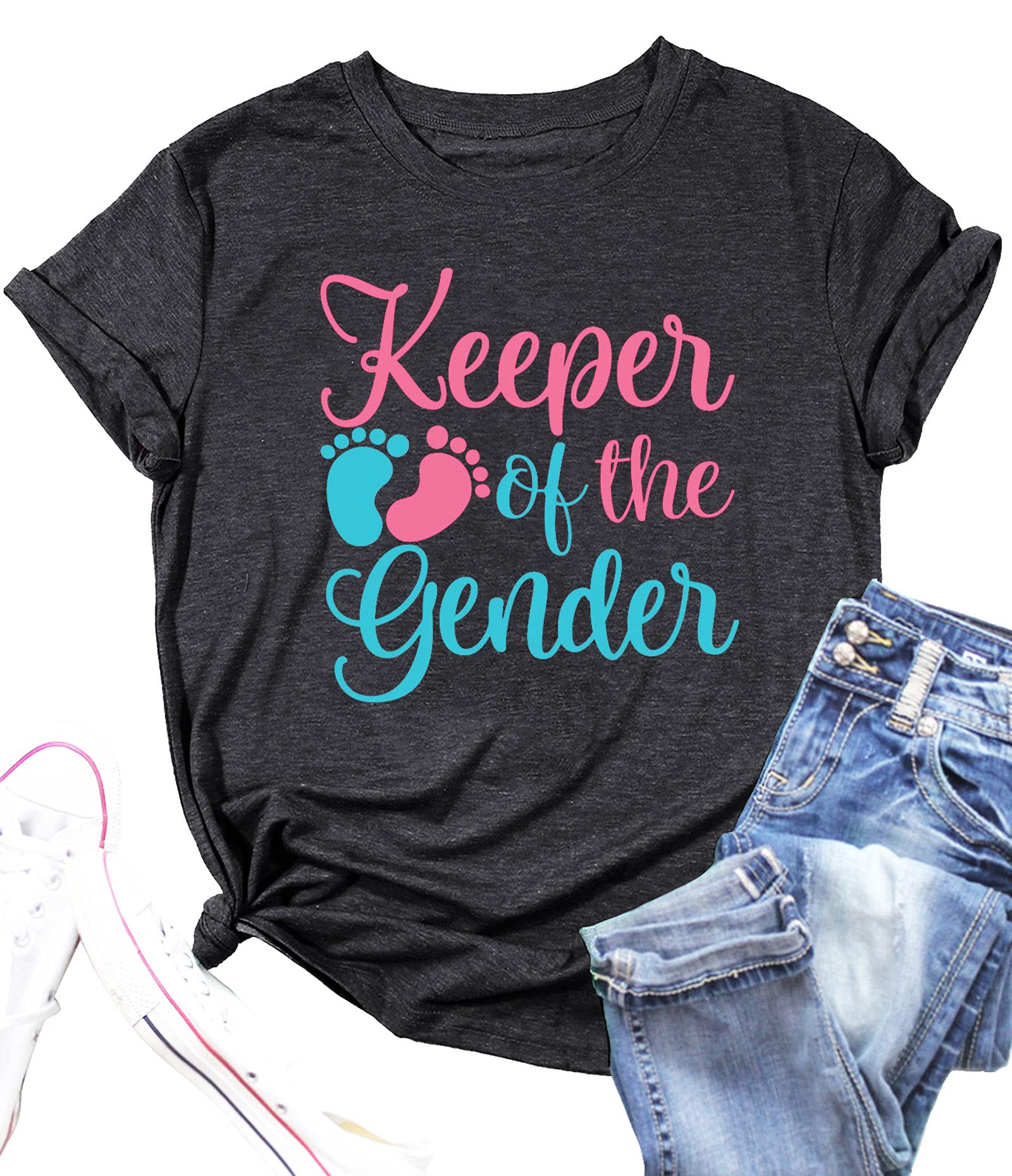 Keeper of The Gender Shirt Women Pregnancy Announcement T Shirt Gender Reveal Short Sleeve Tee Tops
