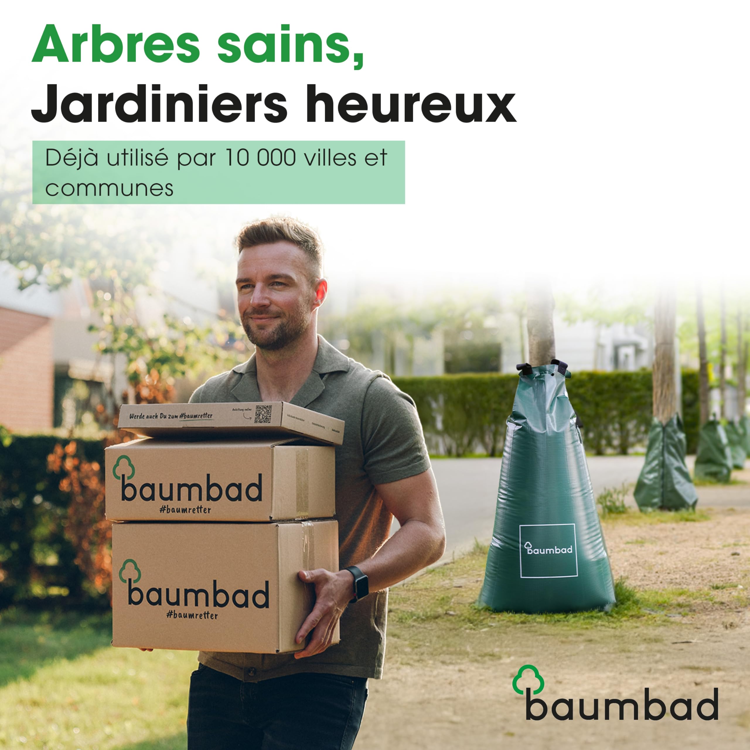 baumbad Lot de 10 Sacs d'arrosage de qualité supérieure - 100 l - en PVC résistant aux UV - Vert