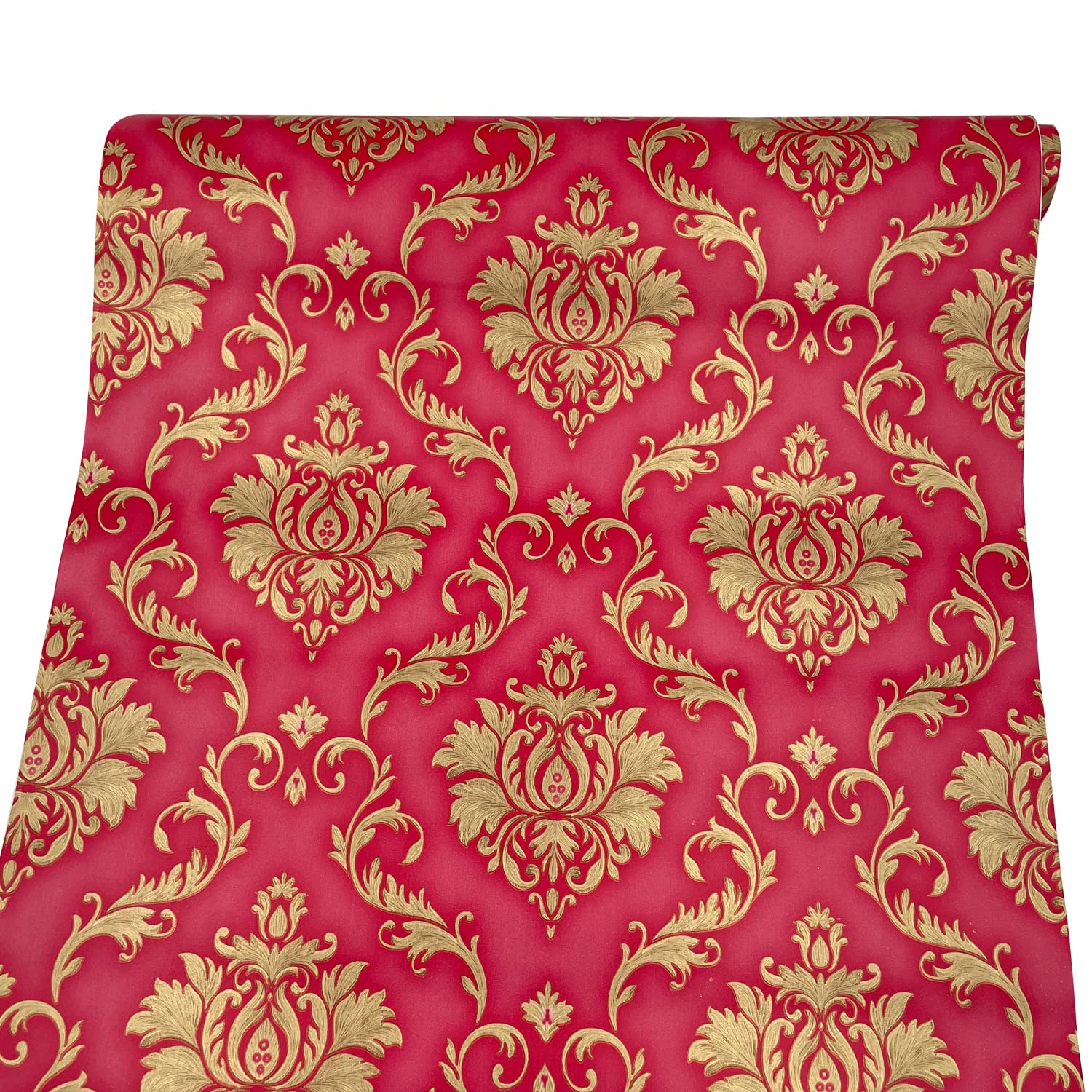 SimpleLife4U Floral Furniture Paper Self-Adhesive Red Damask Shelf Liner DIY Storage Unit 17.8 Inch By 9.8 Feet