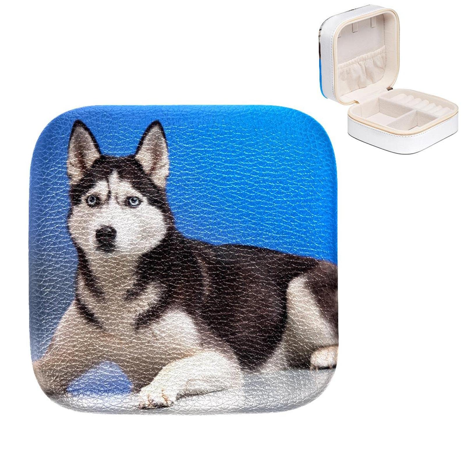 Boîte à bijoux femme motif husky petit organisateur bague et boucle d'oreille