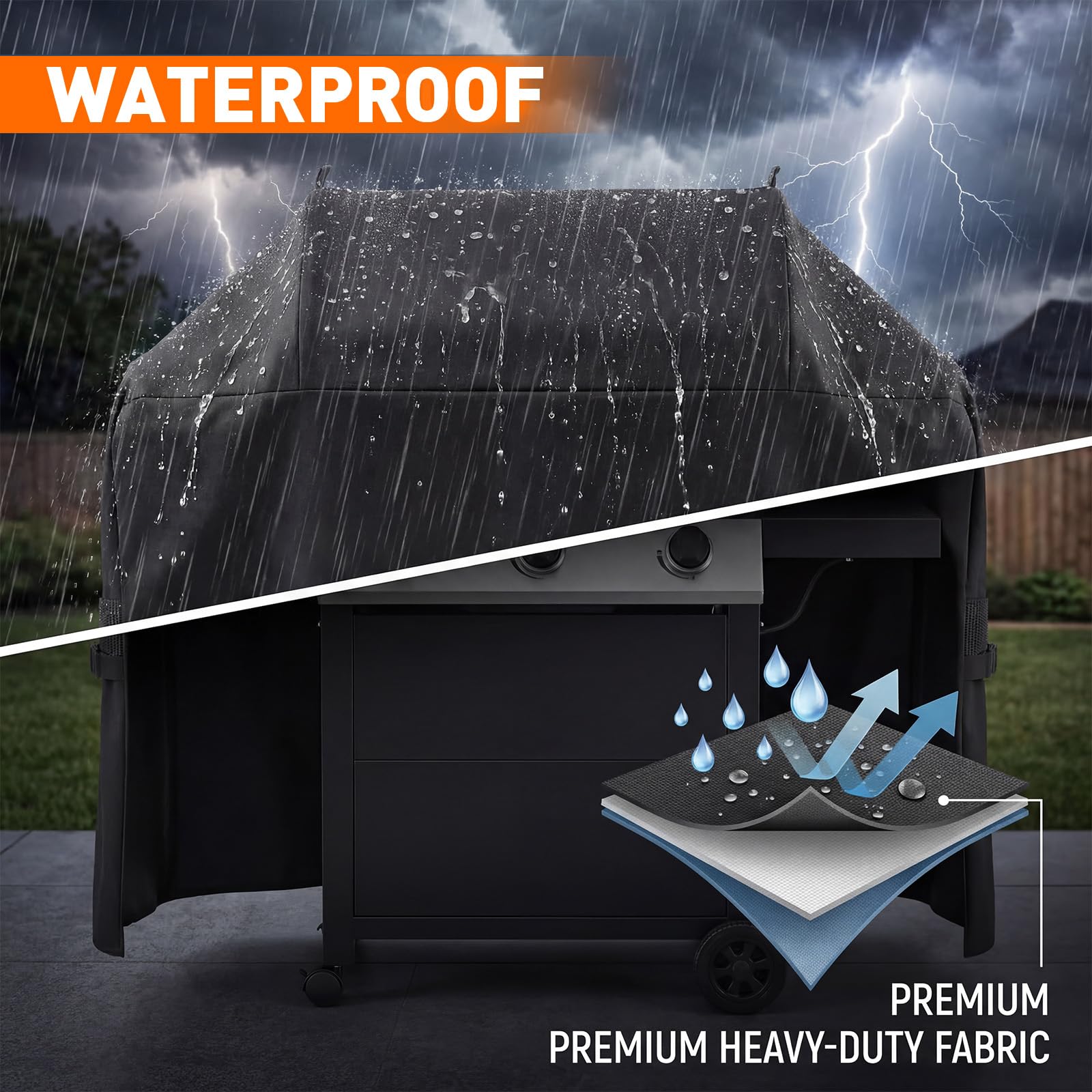 600D Grillabdeckung für Napoleon 425/525 Serie Rogue 61427/61527, wasserdichte & UV-beständige Gasgrillabdeckung, Reißfest Outdoor Grillabdeckung, Schwarz (155x64x125cm)