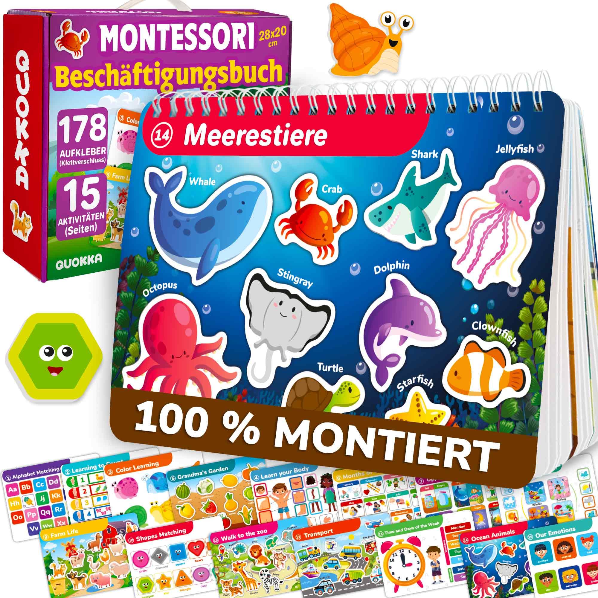 QUOKKA Montessori Spielzeug Busy Book Ab 3-4 Jahre - 15 Bildungsaktivitäten - Vorschule Lernaktivitäten Für Kinder Von 3–5 Jahren - Beschäftigung Für Kinder ab 5-6 - Englische Version