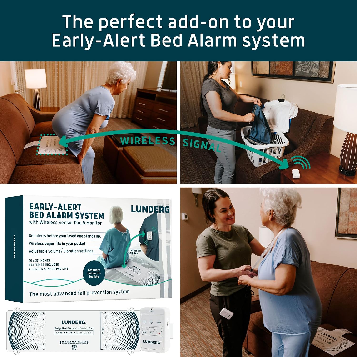 Lunderg Chair Alarm System with 3 Sensor Pads - Wireless Chair Alarms and Fall Prevention for Elderly and Dementia Patients - Smart and Reliable Elderly Monitoring Kit for Caregiver image 2