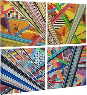 PHOENIX Bold Geometric Wall Art Decor Set of 4 Framed Canvas Modern Abst...