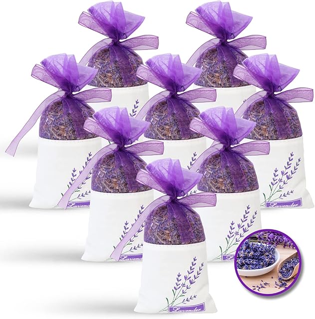 Lavender Sachets Bags, Dried Lavender Flowers Sachets, Moth Repellent Deodorizer, Closet Freshener for Drawers, Wardrobe, Cars