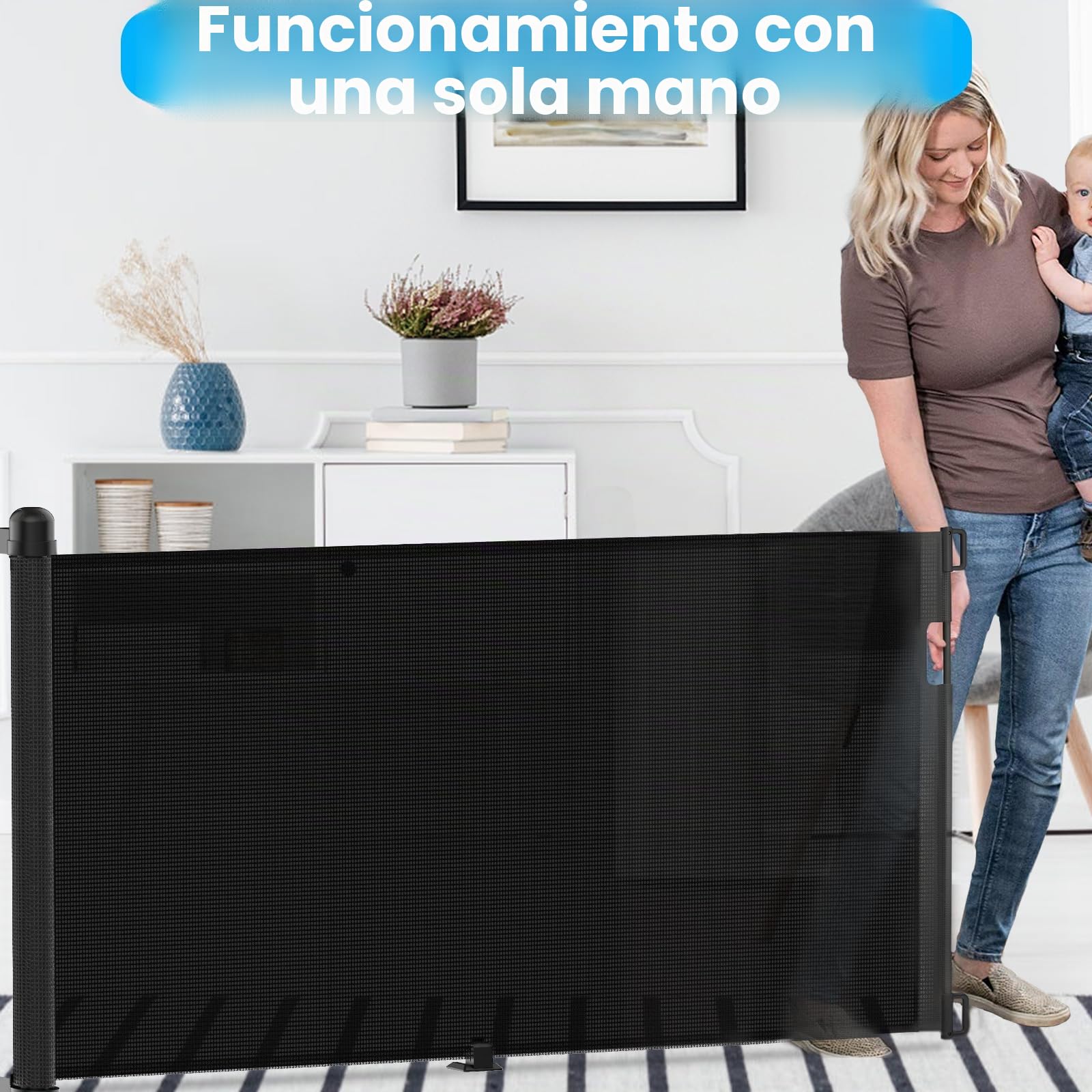 NAIZY - Barrera de protección de puerta enrollable de 0 a 300 cm, para bebé y perro, extensible para interior y exterior, color negro, LMZJ-HAG1394B