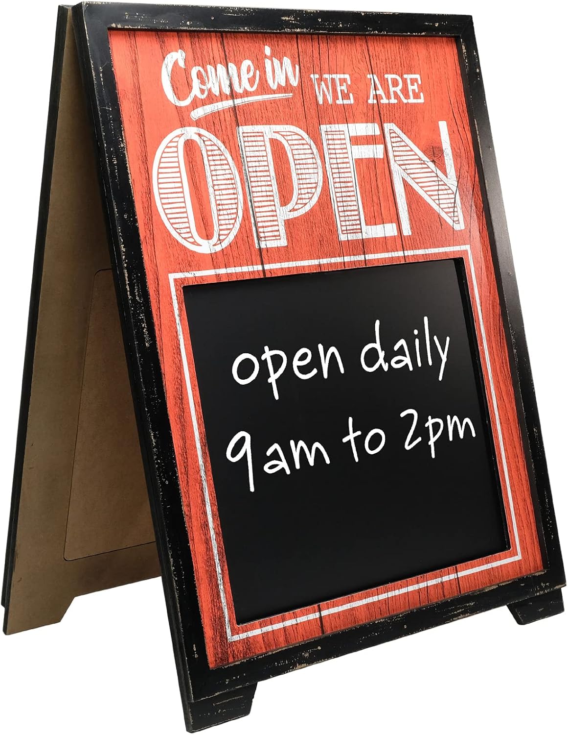Excello Global Products A-Frame Open/Closed Sign w Chalkboard Rustic Easy to Mount Informative Business Store Restaurant Bar Double Sided Vintage Wooden Sign Decor 25x19 Inches