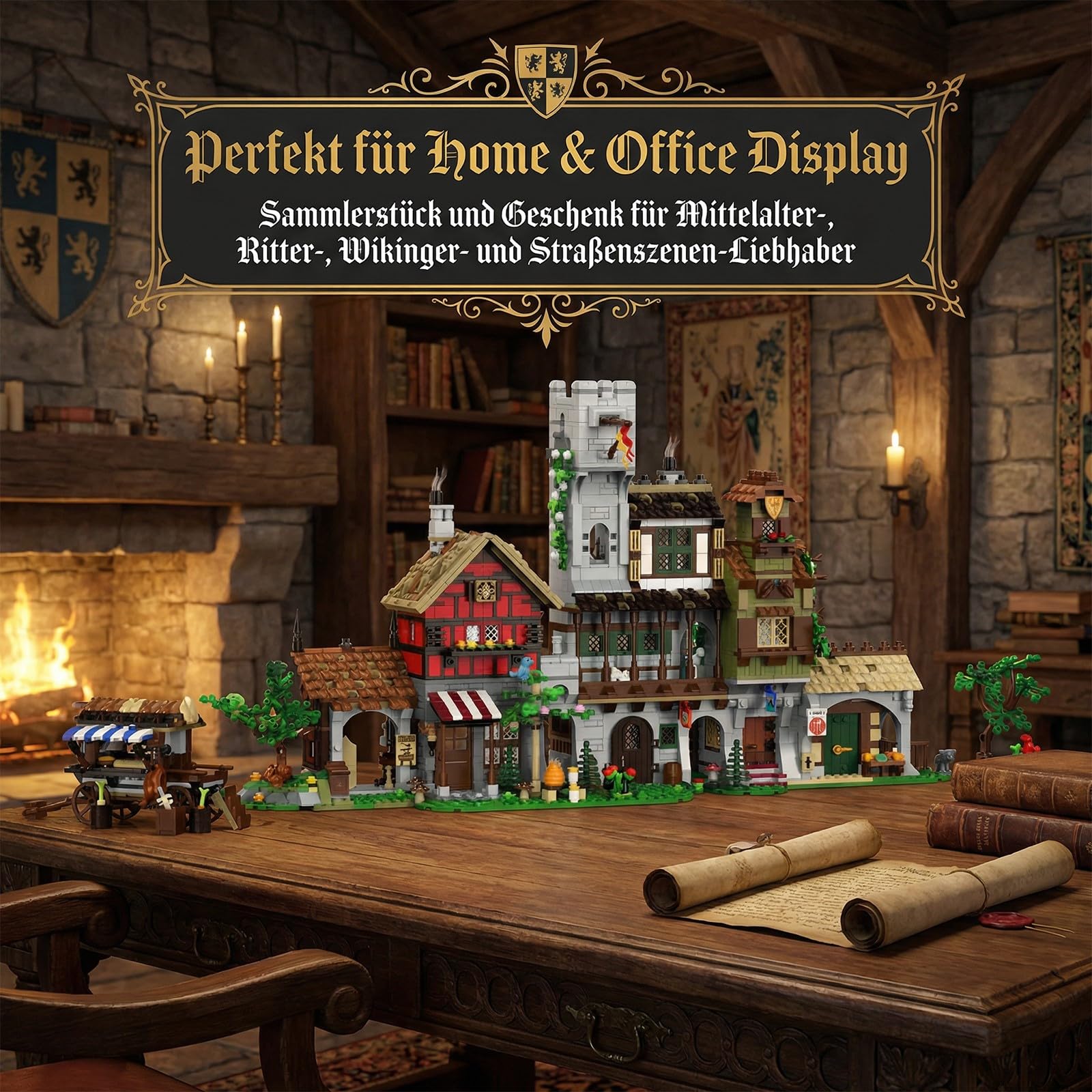 Klemmbausteine Mittelalter Marktplatz - 3021 Teile Mittelalterliche Dorfstraße Modular Buildings, Ritterburg Architektur Bausteine Set für Erwachsene Kompatibel mit Barweer BWR006