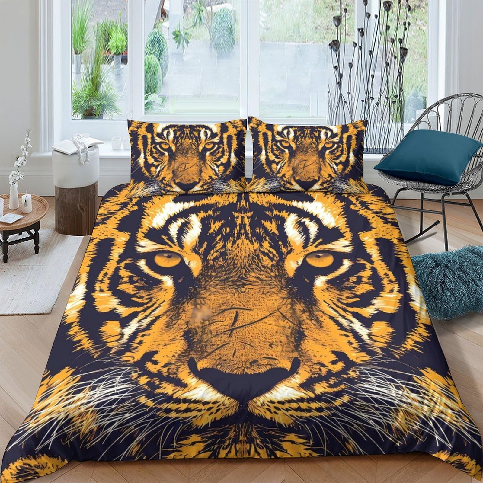 Ctjqhvkz Style-6 3D Printed Tiger Face Fitted Sheet Microfiber Soft Anti-Slip Animal Pattern Bed Cover For Bedroom Dorm Decor Single（135X200cm）