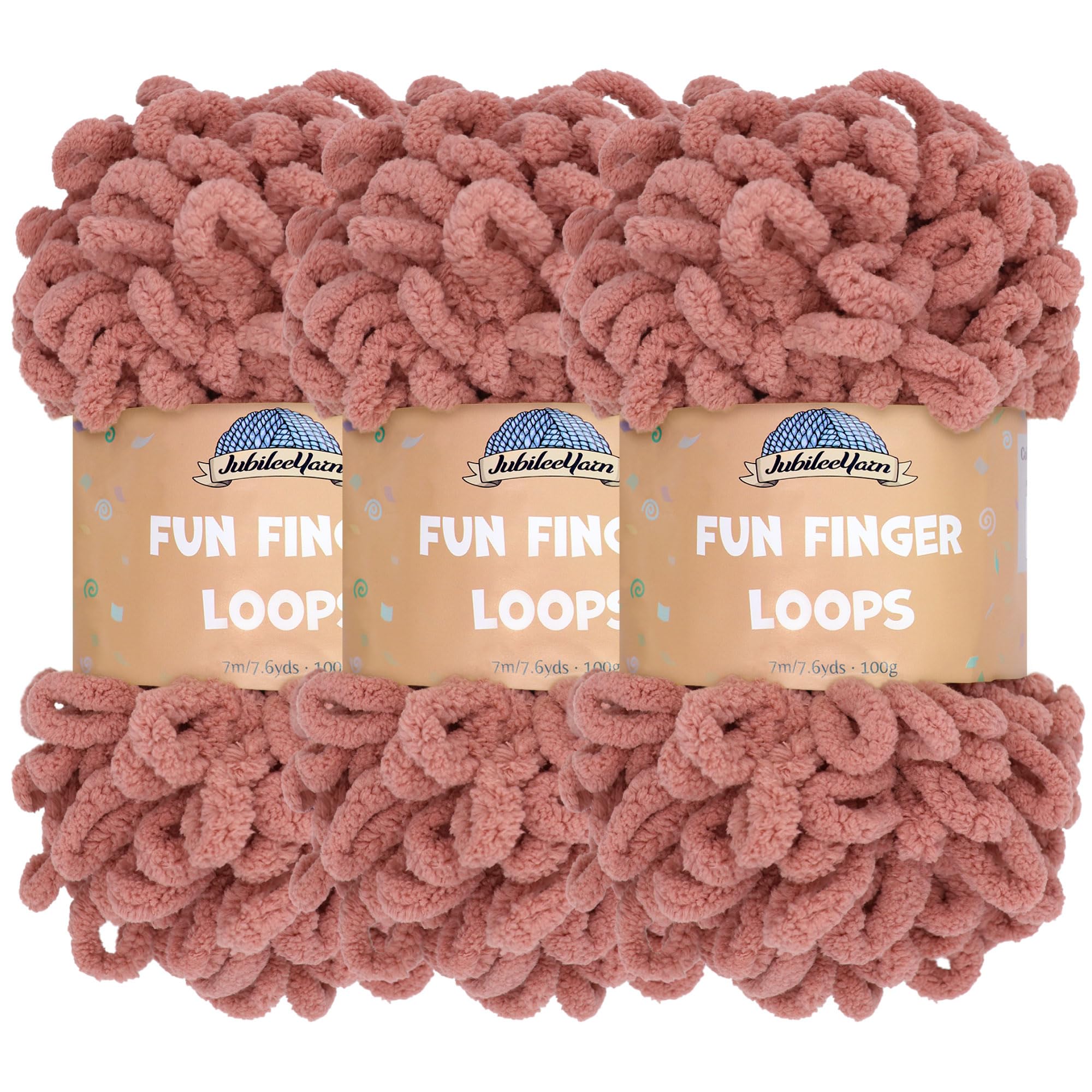 Fil en polyester à boucles JubileeYarn Fun Finger Loops rose aube pour tricot à la main, lot de 3