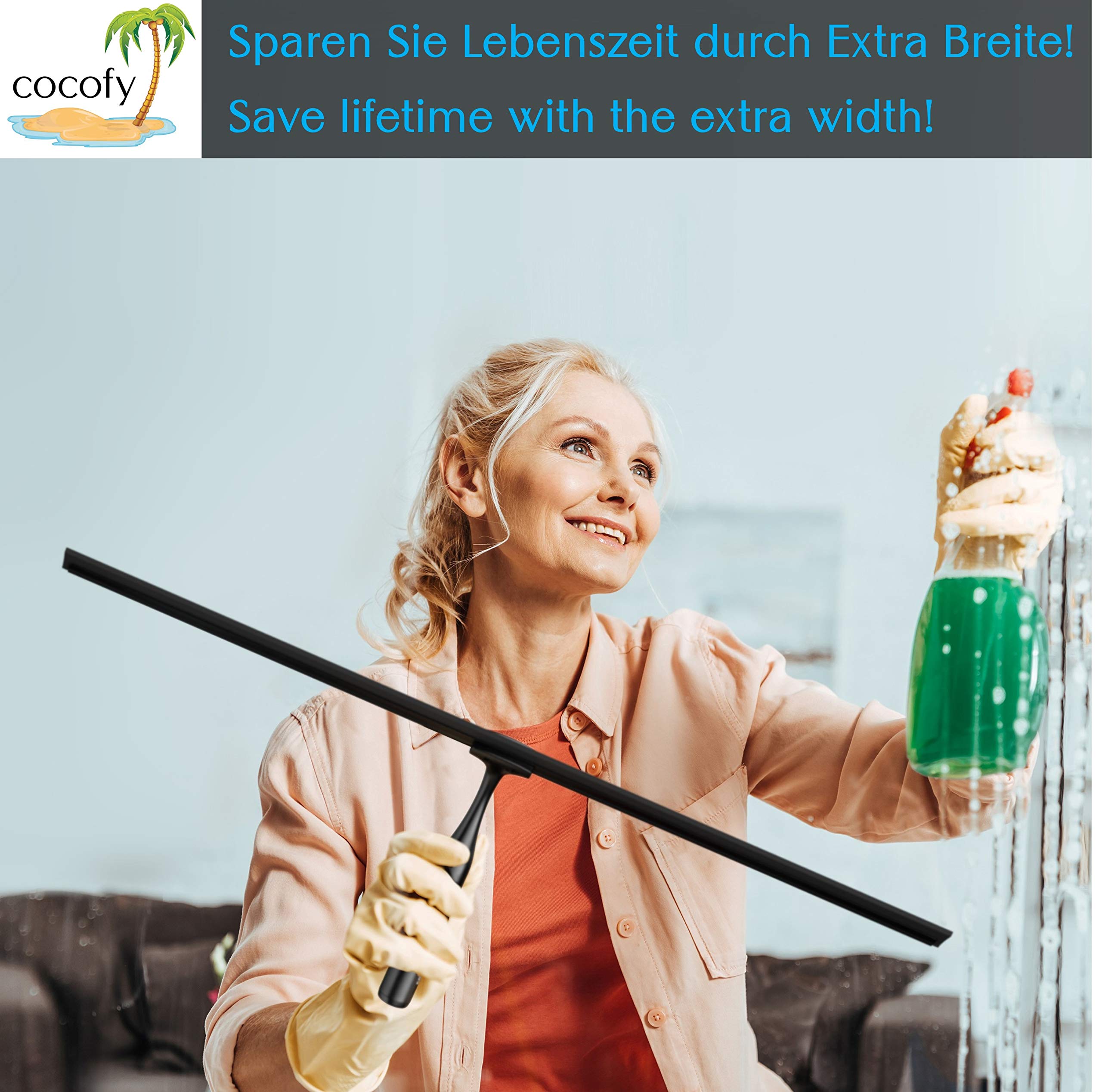 Ściągacz prysznicowy, czarny, matowy, szerokość XXL, 45 cm, bez wiercenia, do prysznica, płytek z haczykami, guma zapasowa, ściereczka z mikrofibry, ściągaczka do kabiny prysznicowej, ściągaczka do kabiny prysznicowej, ściągaczka okienna, 45 cm