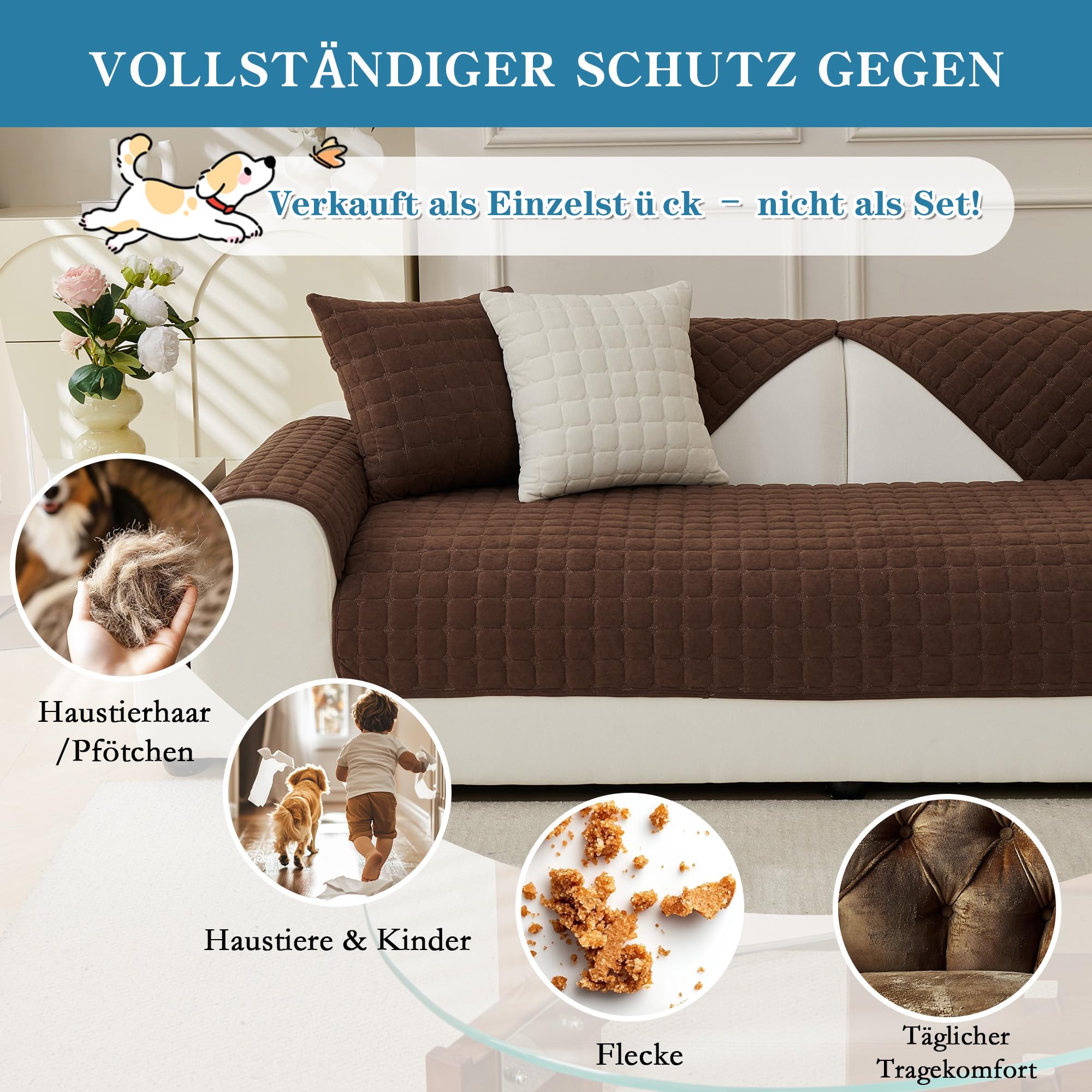 MYSKY HOME Sofa Schutzdecke Sofa Überzug 3 Sitzer - Sofabezug Kratzschutz Sofa Katze, Sofaüberwurf Sofaschoner Sitzfläche Couch Topper Sofaüberwürfe, 88 x 180cm，Schokolade