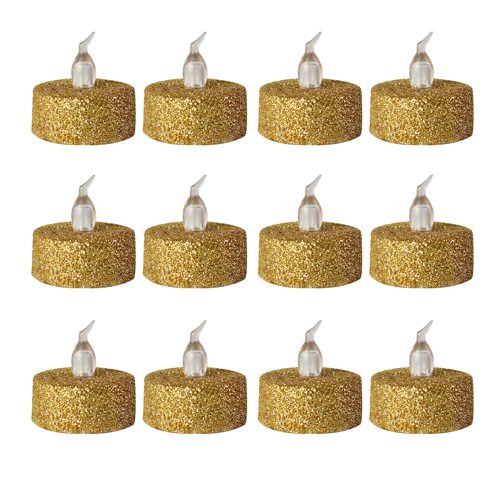 BFYDOAA 12cs Small LED Candle Lamp Glitter Tea Lights Flameless Votive Candles for Christmas,Proposal Party,Gifts & Festival Celebration (Gold)