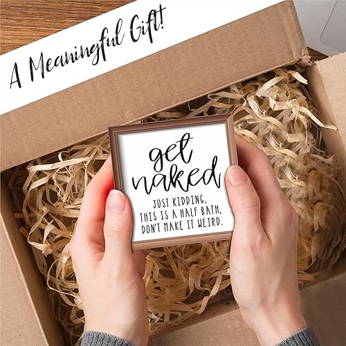 Miniatura 4 de Divertida placa de madera con soporte de metal negro  Get Naked, Just Kidding This Is A Half Bath, Don't Make It Weird Baño, decoración de inodoro,