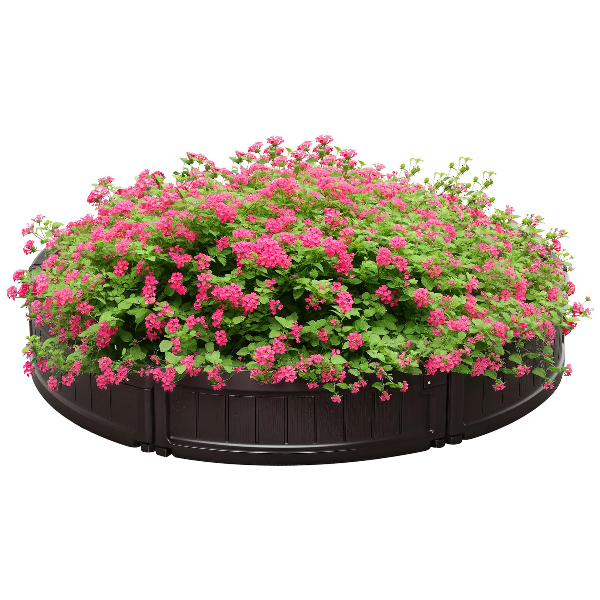 Outsunny Lit pour potager surélevé rond en plastique HDPE, jardinière d'extérieur pour plantes, fleurs et verdura, diamètre 123 x 21 cm, marron