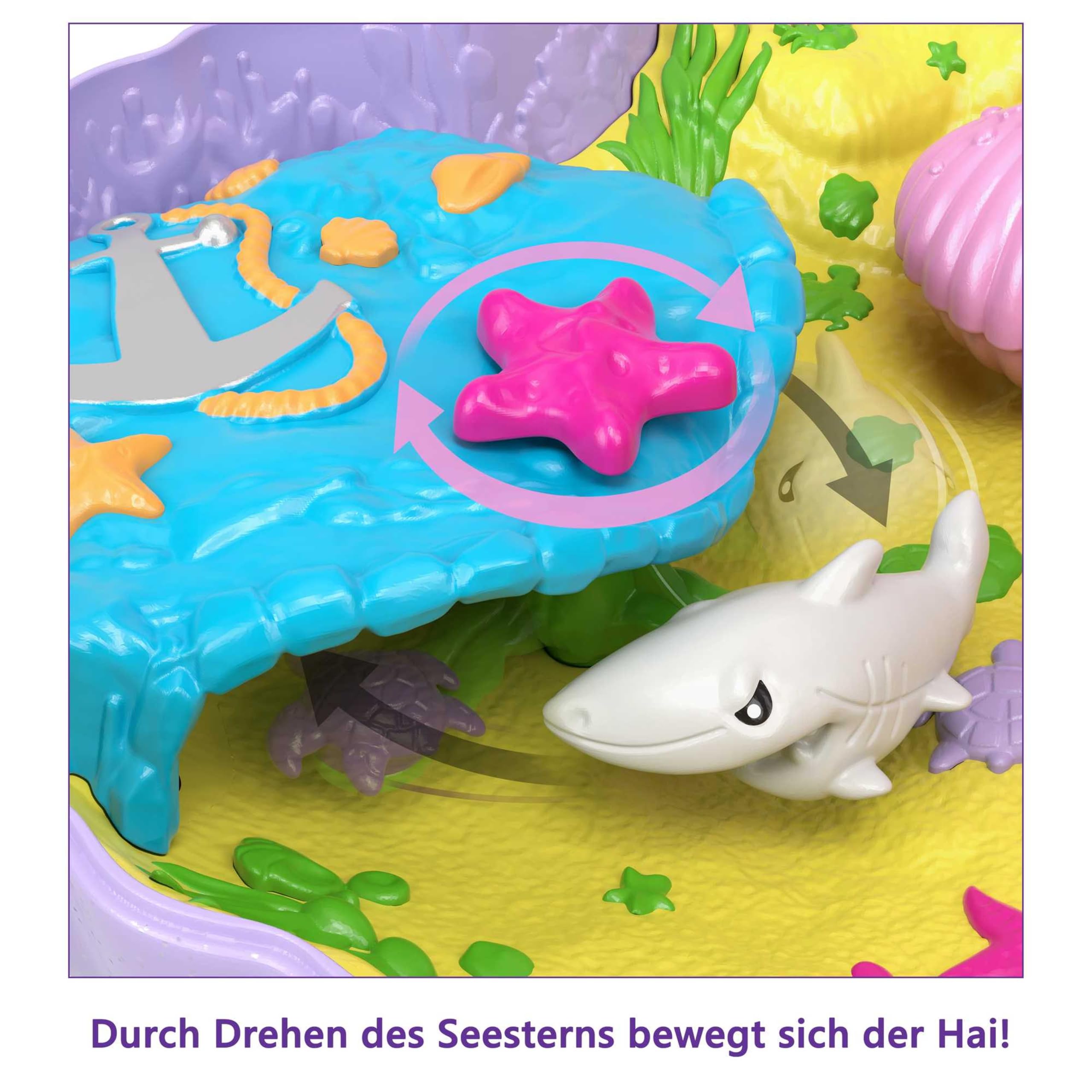 Polly Pocket Schatulle, Muschel Tasche zum Umhängen in Unterwasser Thema, mit 2 Puppen und 1 U-Boot, Polly Pocket Meerjungfrau Spielzeug, Spielzeug ab 4 Jahre, GNH11
