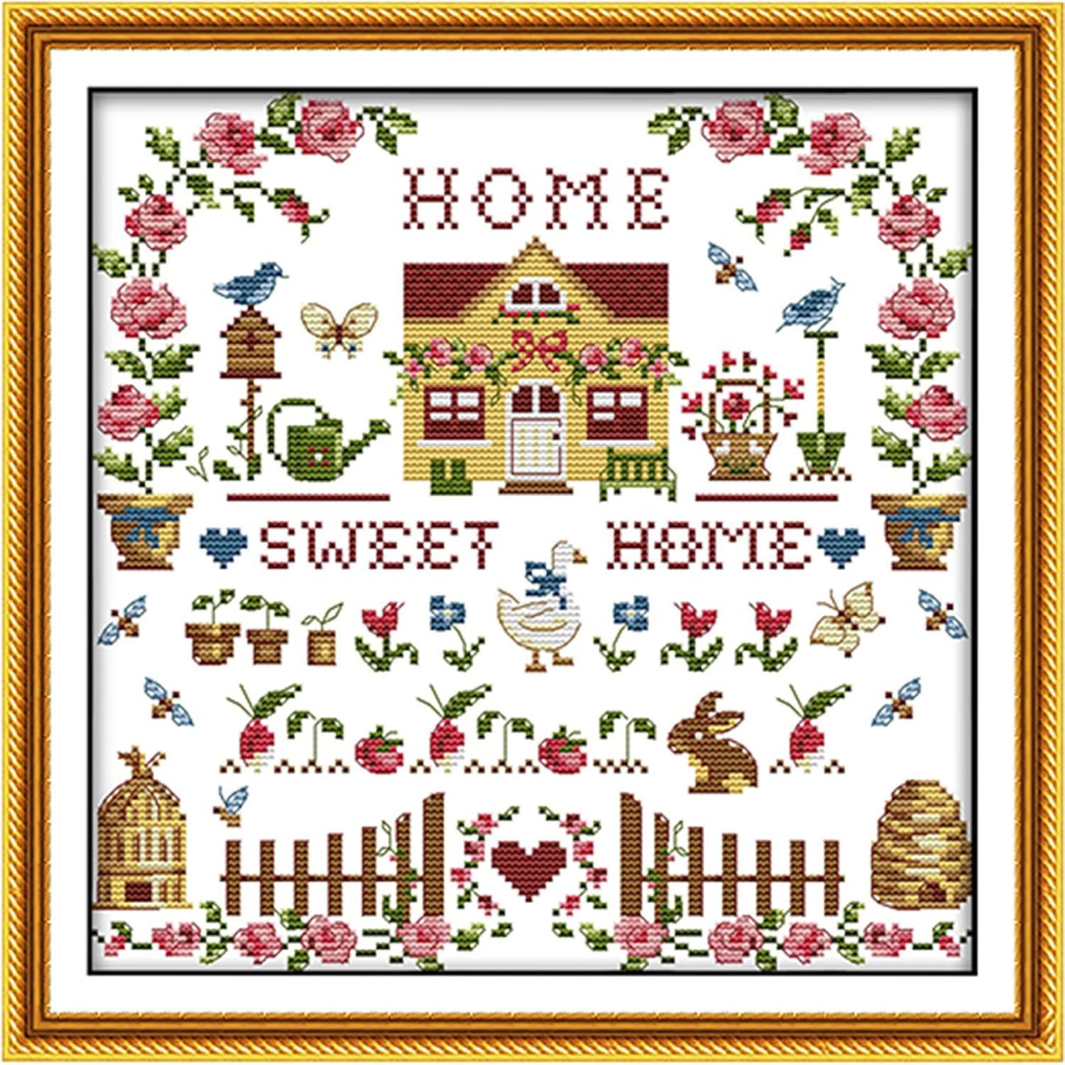 Howie's Needlepoint Cross Stitch Kits, 11CT Pre-Printed Pattern Needlepoint Kits, Full Range of Stamped Starter Kits (Sweet Home, 15 x 15 Inch)