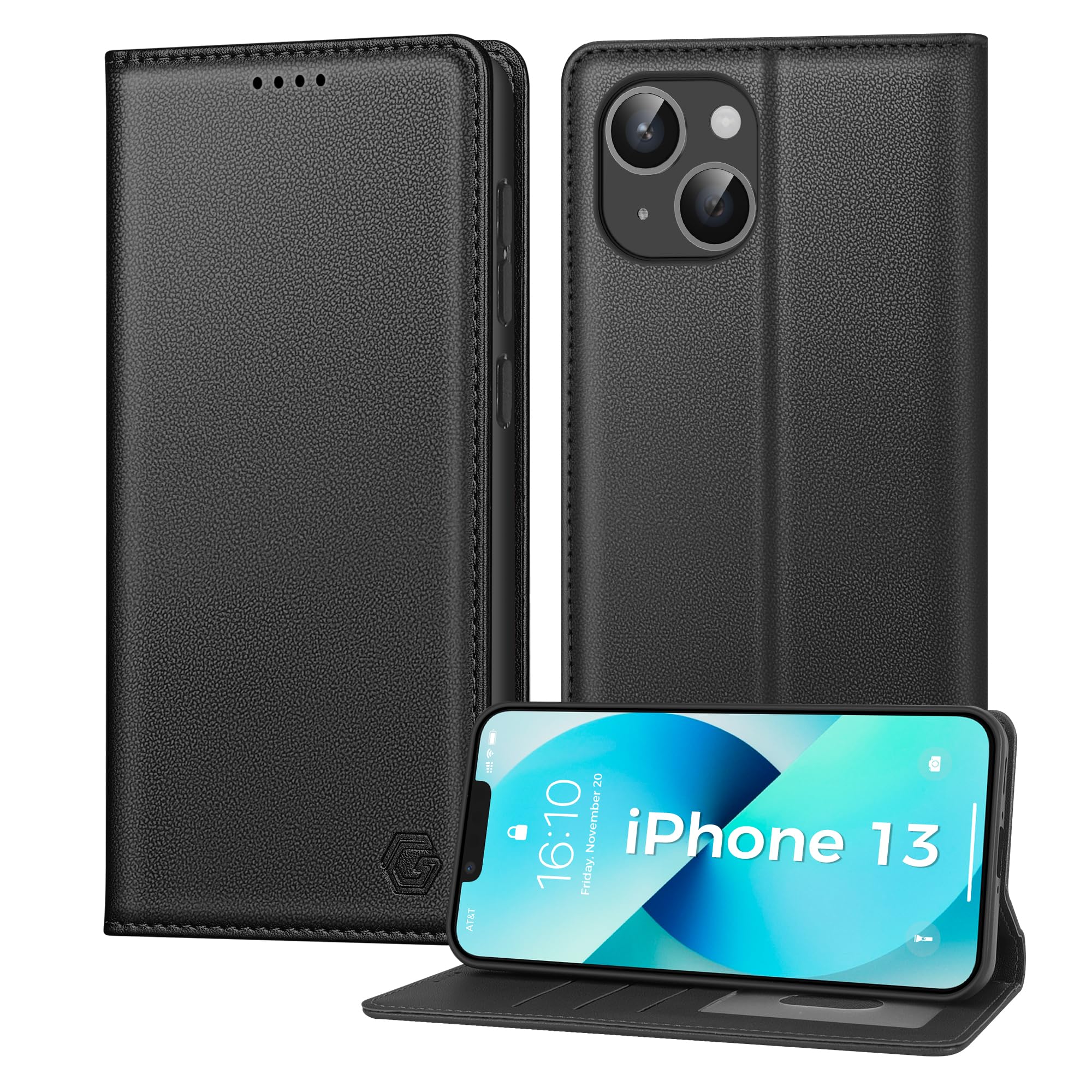 Kirnntca Handyhülle für iPhone 13 Hülle, Kartenfach Premium PU Leder Klapphülle Schutzhülle, Standfunktion Tasche Flip Case für iPhone 13 - Black