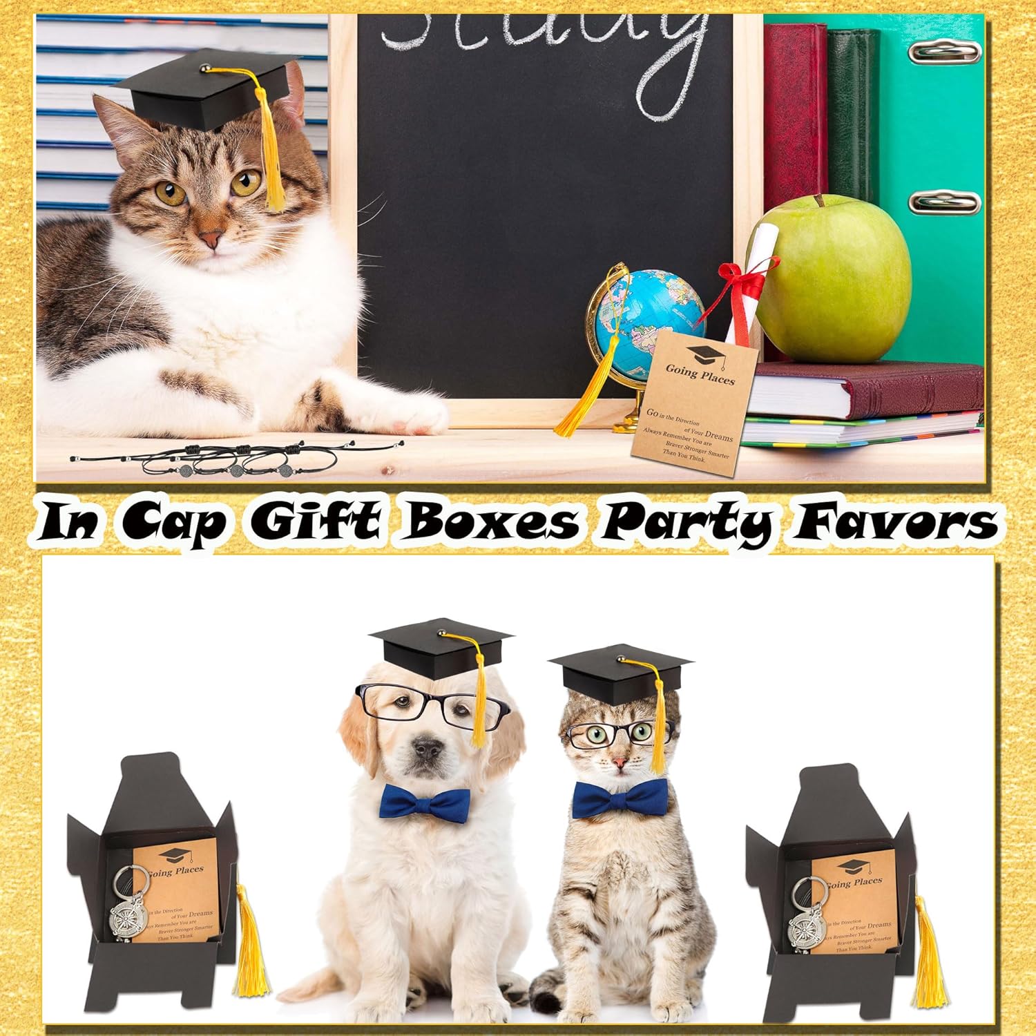 28 Sets Graduation Gifts Bulk Class of 2026 Including Graduation Keychains With Grad Compass Bracelets Bulk Set In Cap Gift Boxes Party Favors for Students, Guests, Graduates