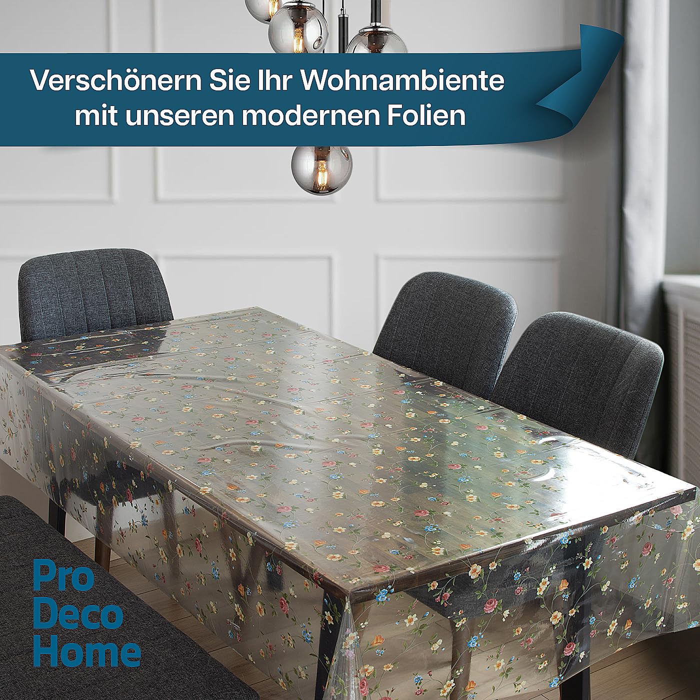 Transparente Folie Schutzfolie Schutztischdecke 0,15 mm Blumen Bunt Rechteckig 100 x 500 cm, abwaschbare Tischdecke, wasserabweisend