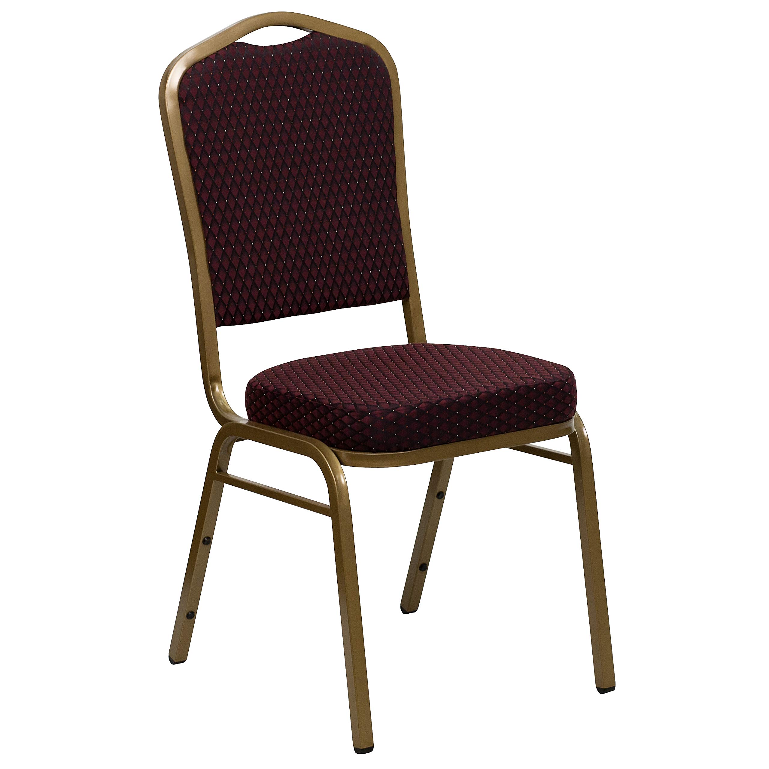 Flash Furniture Burgundy Patterned Fabric/Gold Frame / Set of 1 / Traditional Stacking Chairs