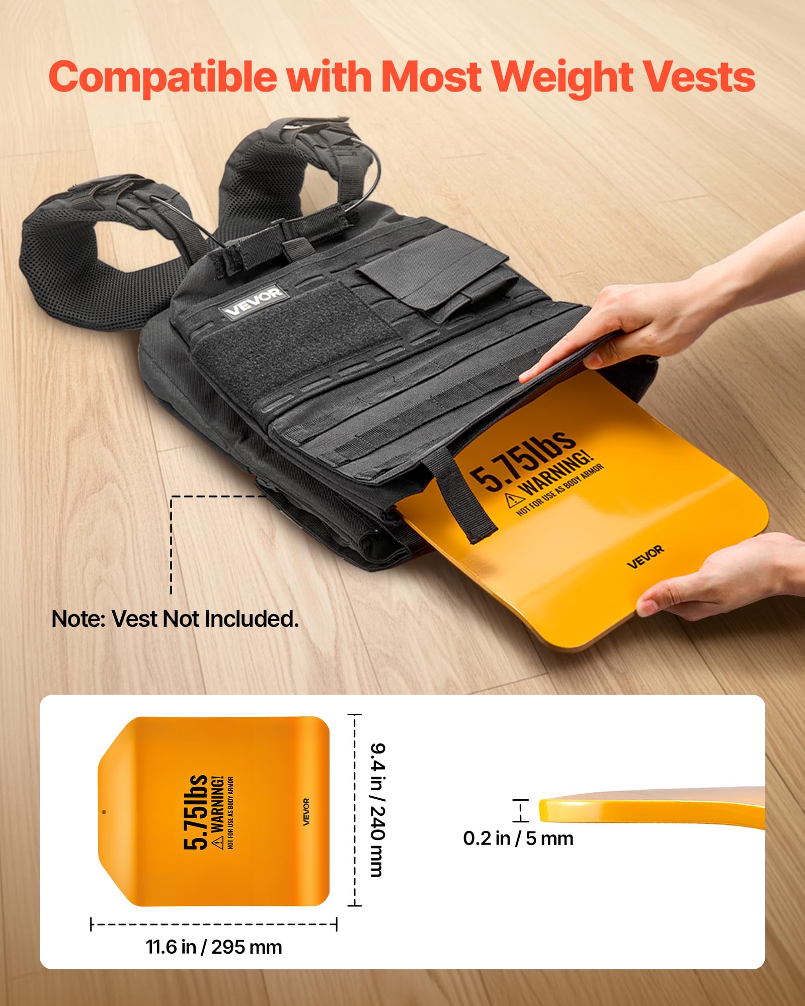 VEVOR Plaque pour Gilet Lesté, Plaques de Lestage Incurvées 2PCs Total 5,1 kg, pour Course Jogging Randonnée Entraînement Croisé Fitness Musculation, Poids pour Veste Lestée en Acier, Gilet Non Inclus