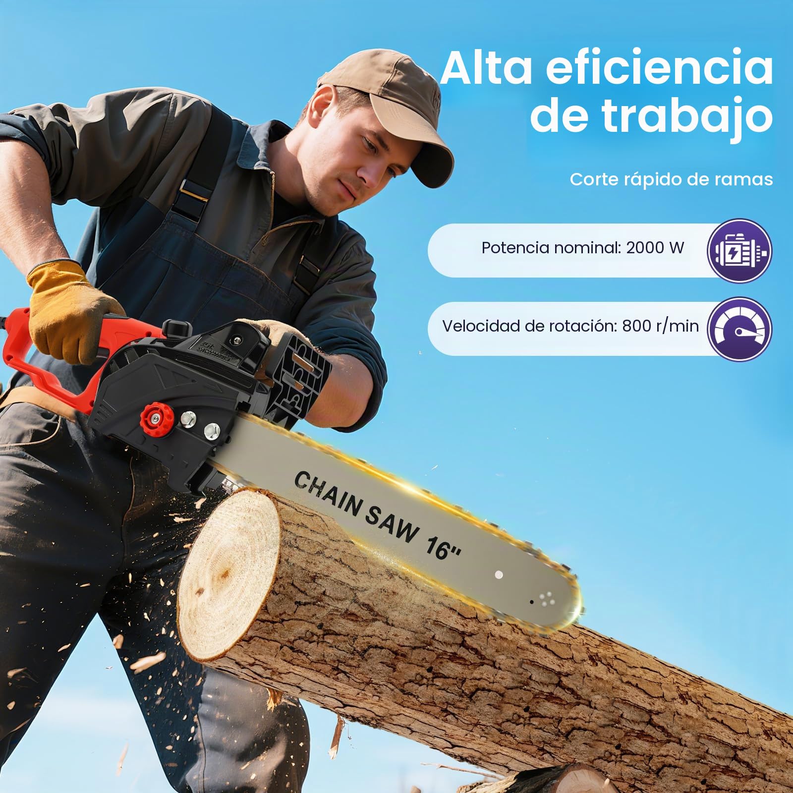 Motosierra eléctrica GH-EC 1835, 1800 W, con cable, 40 cm, longitud de corte 800 r/min, velocidad de rotación, calibración automática, tensión de cadena sin herramientas