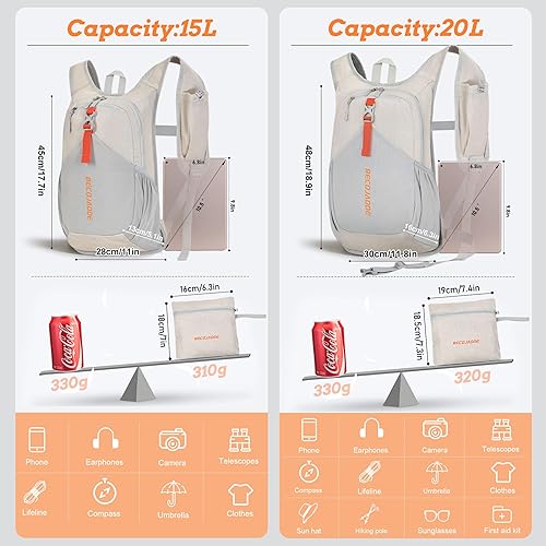 Miniatura 4 de Mochila de senderismo pequeña de 15 litros para hombres y mujeres, plegable, plegable, ultraligera, mochila de senderismo para viajes, campamento al
