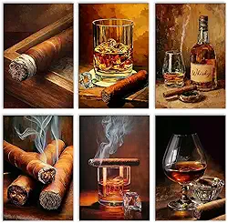 Aihonmin Conjunto de 6 peças de tinta por números para adultos para iniciantes cigarillo uísque kits de pintura a óleo em tela com pincéis, pintura acrílica, faça você mesmo, decoração de casa