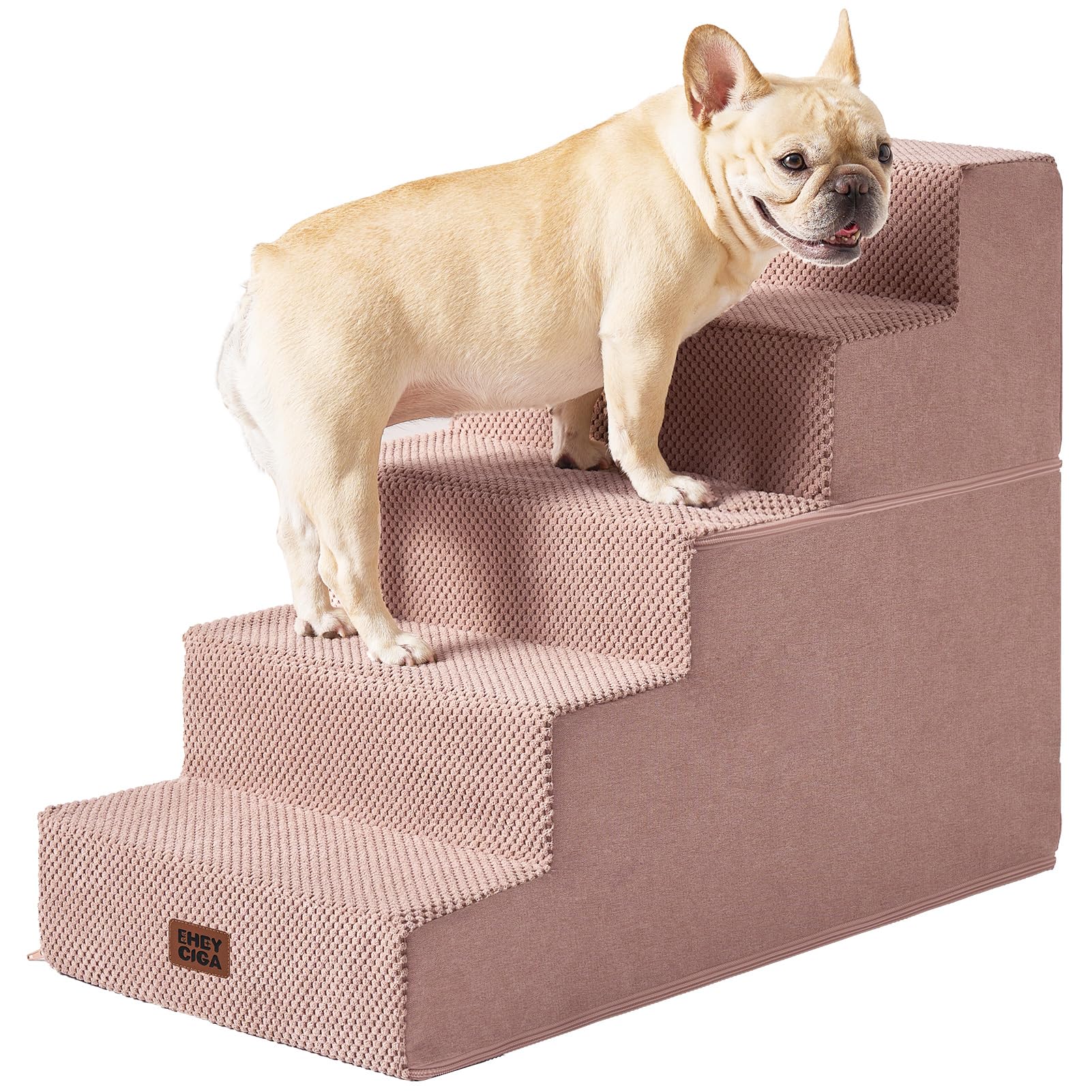 EHEYCIGA Dog Stairs for High Bed 25" H, Extra Wide Dog 5-Step, Pink | Pet Steps for Small Dogs and Cats for Bed, Non-Slip Balanced Pet Ramp Indoor