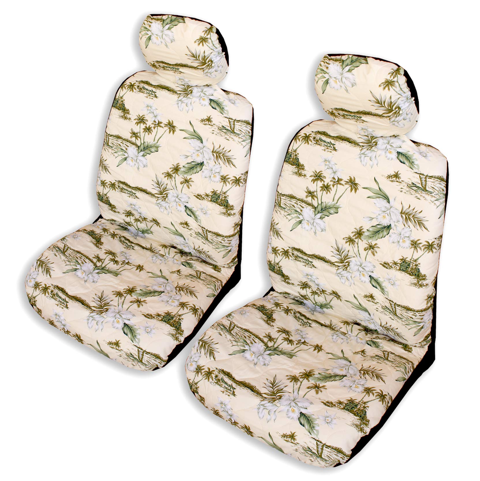 Winnie Fashion Side Airbag Compatible; Cream Orchid Hawaiian Separate Headrest Car Seat Cover; Made 