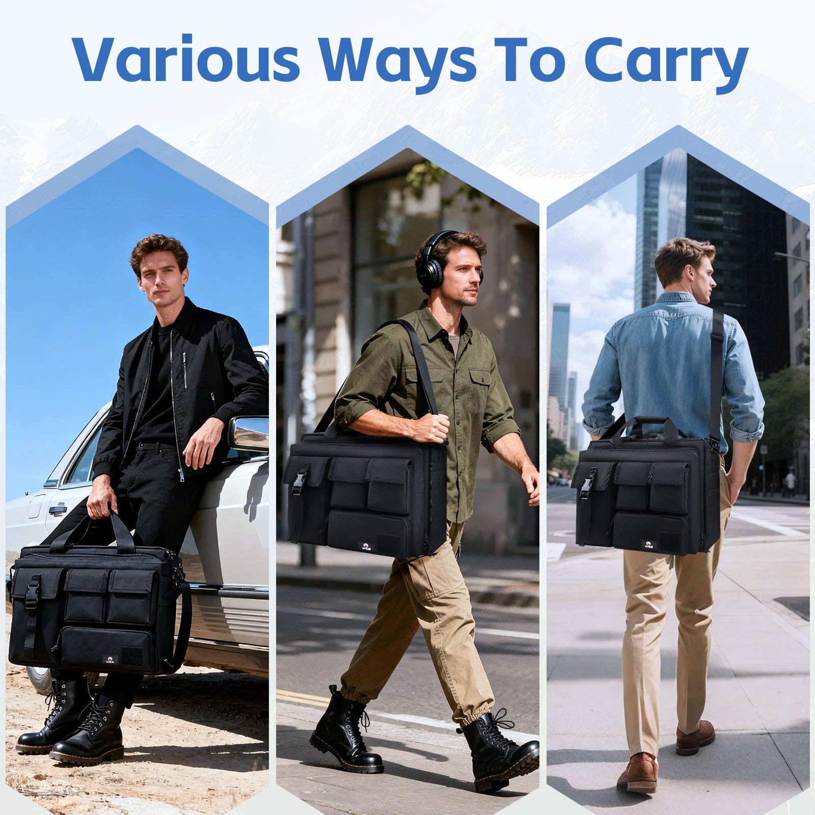 Ges multifunzione uomo outdoor tattico in nylon spalla portatile messenger bag valigetta borse abbastanza grande per 35,6 cm laptop/camera/iPad (nero)