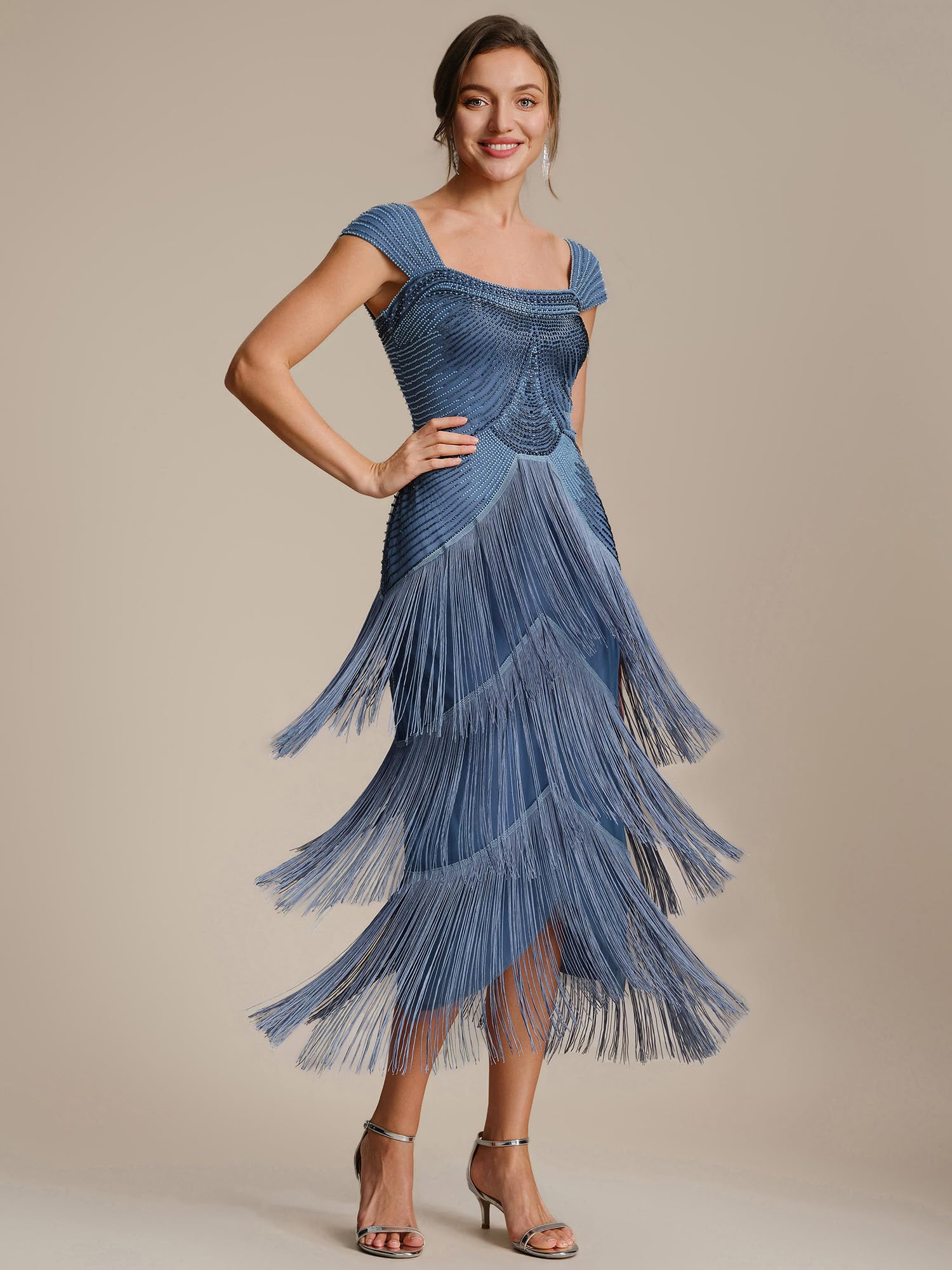 Ever-Pretty 1920s Kleid Jahre Charleston Pailletten Fransen Flapper Gatsby 20's Cocktailkleid EG02683