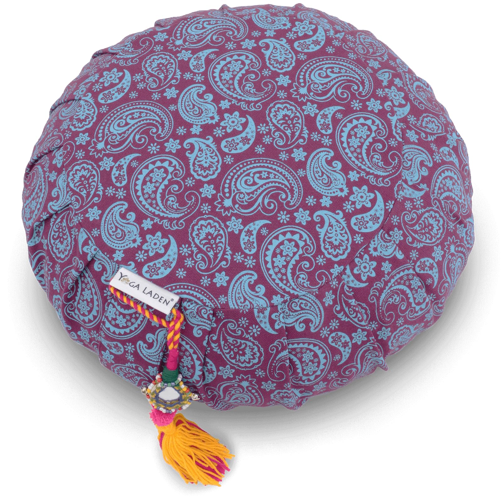 Cuscino da meditazione, per yoga, Paisley Zafu, 15 cm, lavabile, con ciotole di grano saraceno biologico, imbottitura