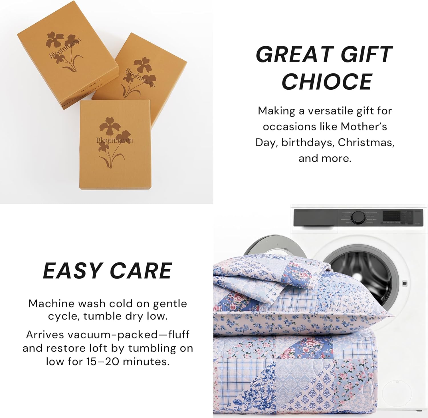 Quilt Set Queen Size, Patchwork Blue Pink Marigold Floral Quilt Sets, Reversible Bedspread Lightweight and Breathable for All Seasons, Soft Quilted Bedspread with 2 Pillow Shams - Image 8