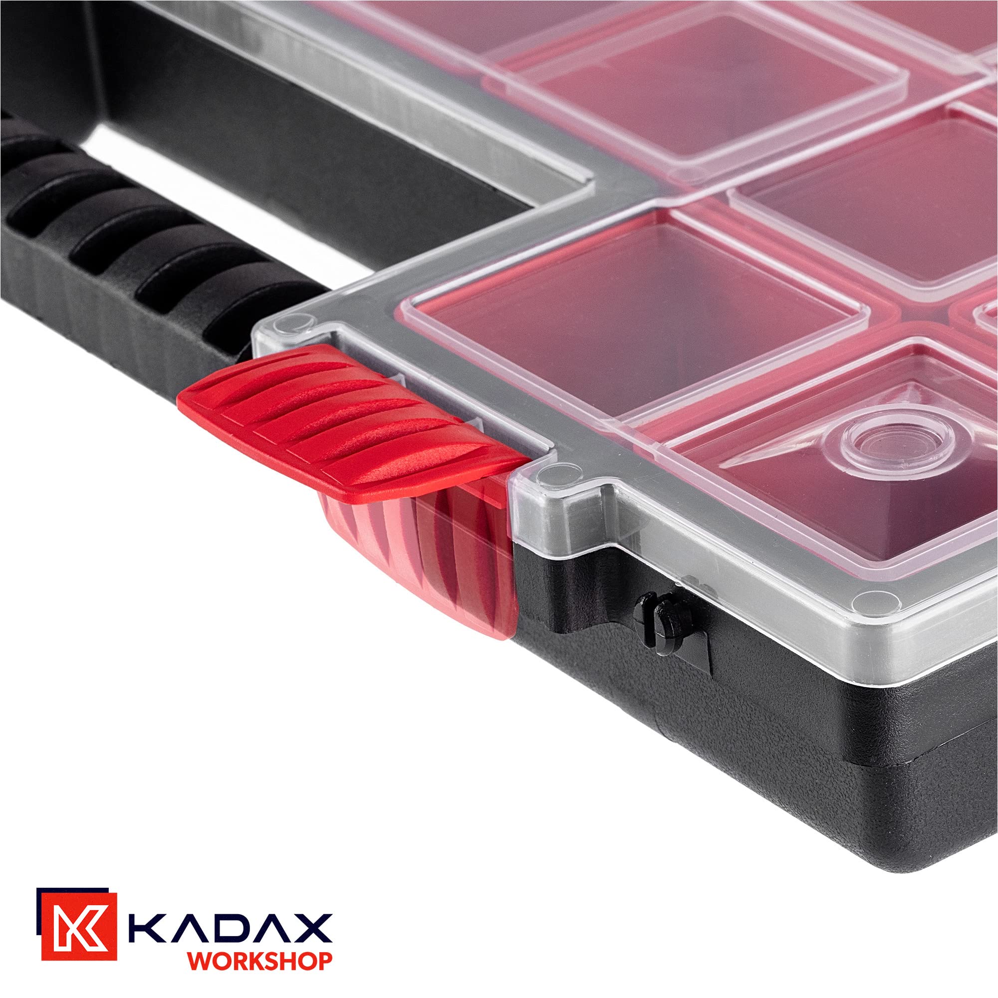 KADAX Organizer con Coperchio Trasparente – Cassetta Porta Minuteria a Scomparti per Viti, Bulloni, Ferramenta, Officina e Garage – Plastica Resistente (40 x 30 cm, 6 Pezzi)