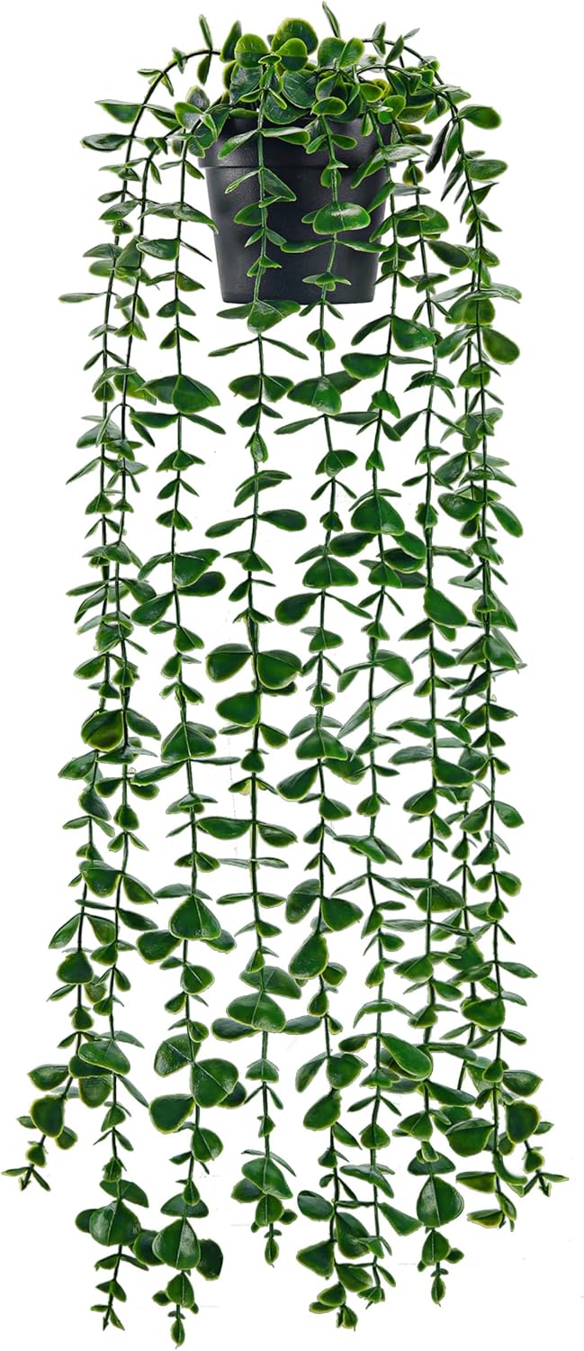 Der Rose 24.8'' Fake Hanging Plants Artificial Potted Eucalyptus Vine Plants Indoor and Outdoor for Office Home Living Room Bathroom Wall Shelf Decor (1Pack)