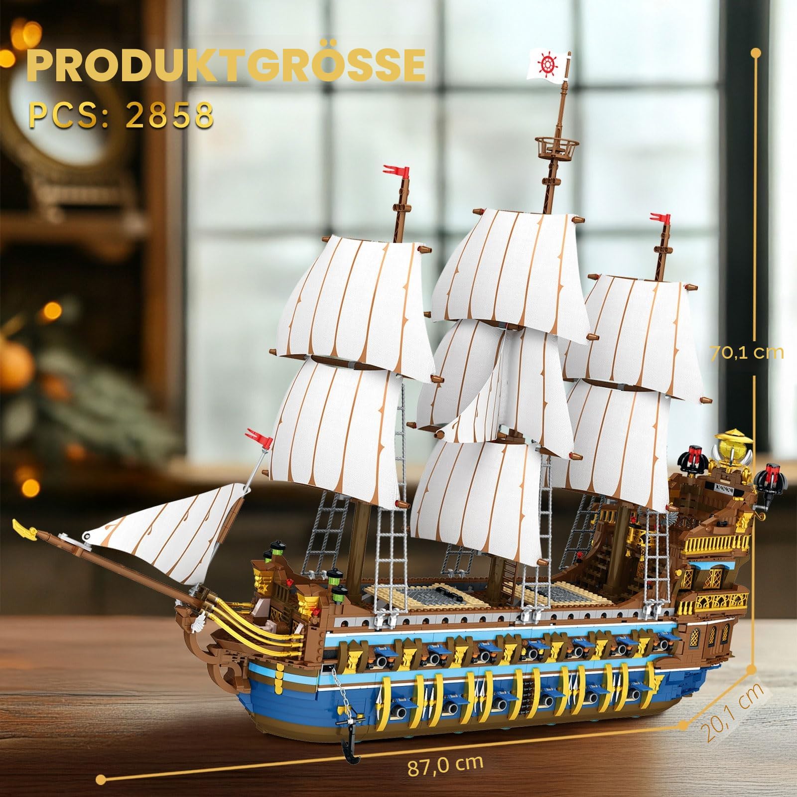 Reobrix Königliche Sonnenflotte Bausteine Bausatz für Erwachsene 66011 | Luxus Schiffs Modellbau, Großes Piratenschiff-Klemmbausteine, Sammlermodell für Maritim Fans, Geschenk ab 14+, 2858 Teile