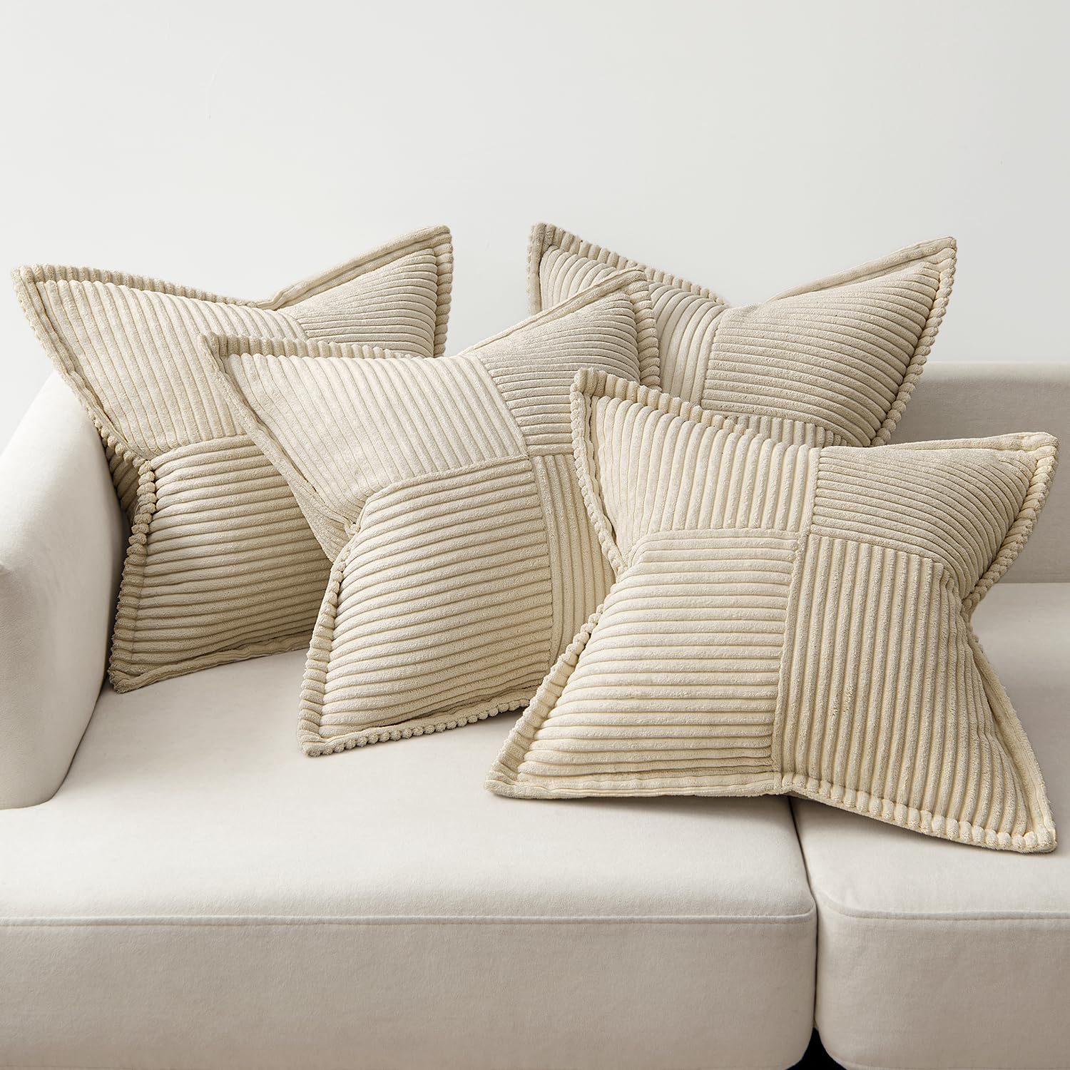 MIULEE 4er Set Kissenbezug 50×50cm Kordsamt Biese Patchwork Beige Serie – Ansicht 2