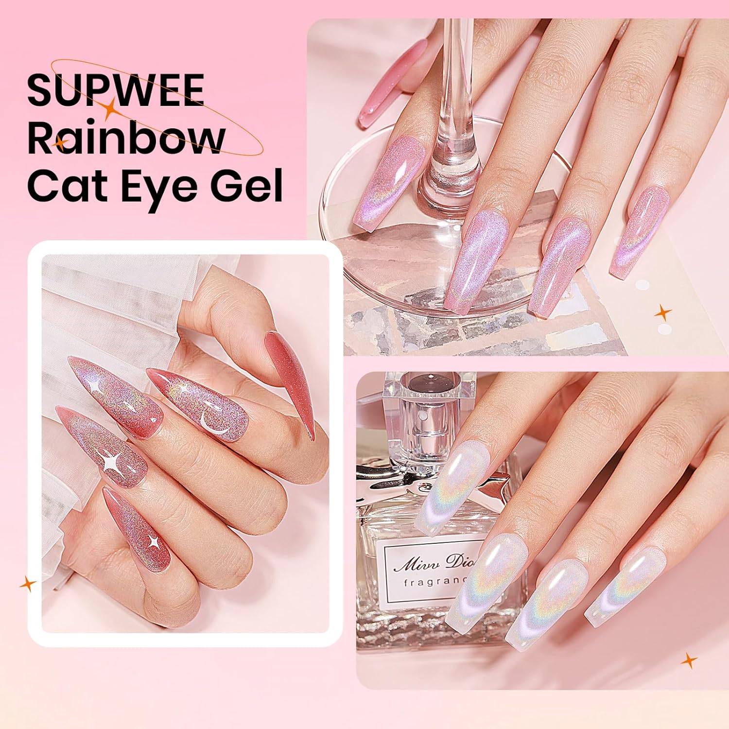 SUPWEE Universal Rainbow Cat Eye Gel Nail Polish and 5 Colors Jelly Gel Polish Set Glitter Holographic Soak Off UV Gels with magnet stick for Home DIY Manicure 5 81g3TLij4JL. AC SL1500