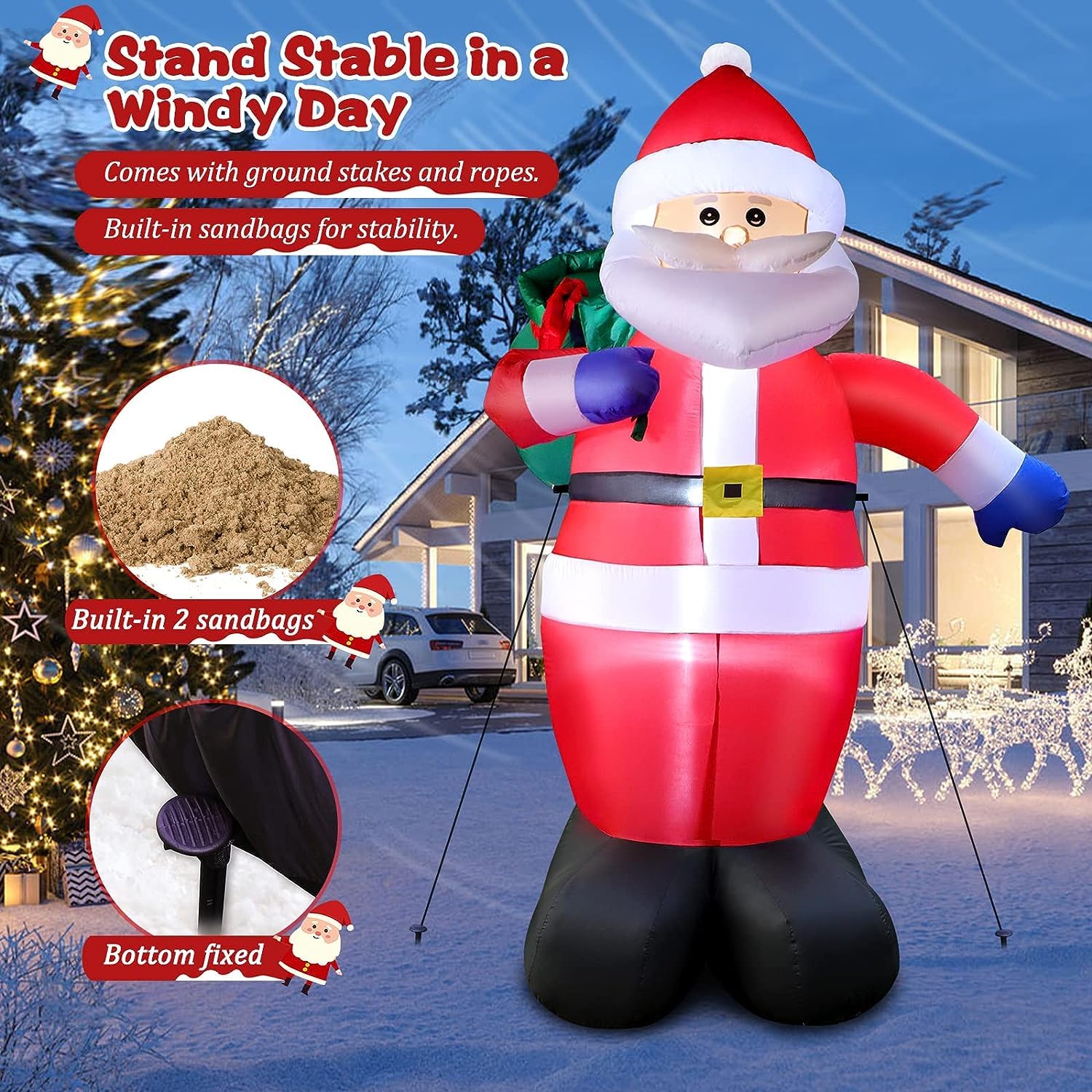Babbo Natale gonfiabile, 240 cm, con luci a LED, 8 piedi, figura gigante, Babbo Natale gonfiabile, XXL, decorazione natalizia IP44, resistente alle intemperie, illuminazione per interni ed esterni