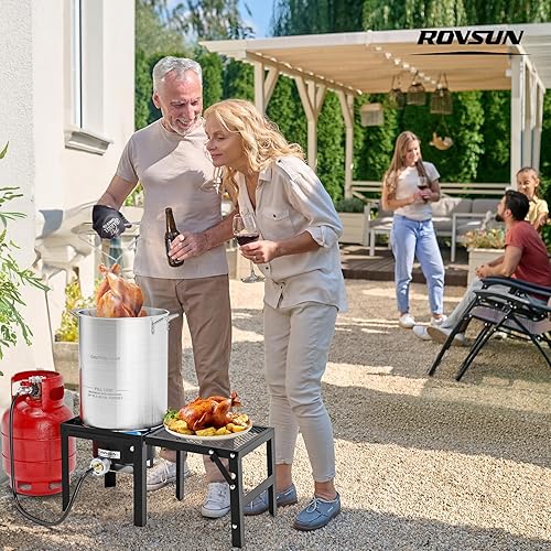 Miniatura 7 de ROVSUN Estufa de gas propano portátil con estante lateral desmontable y plegable, estufa de campamento de un solo quemador para cocinar al aire